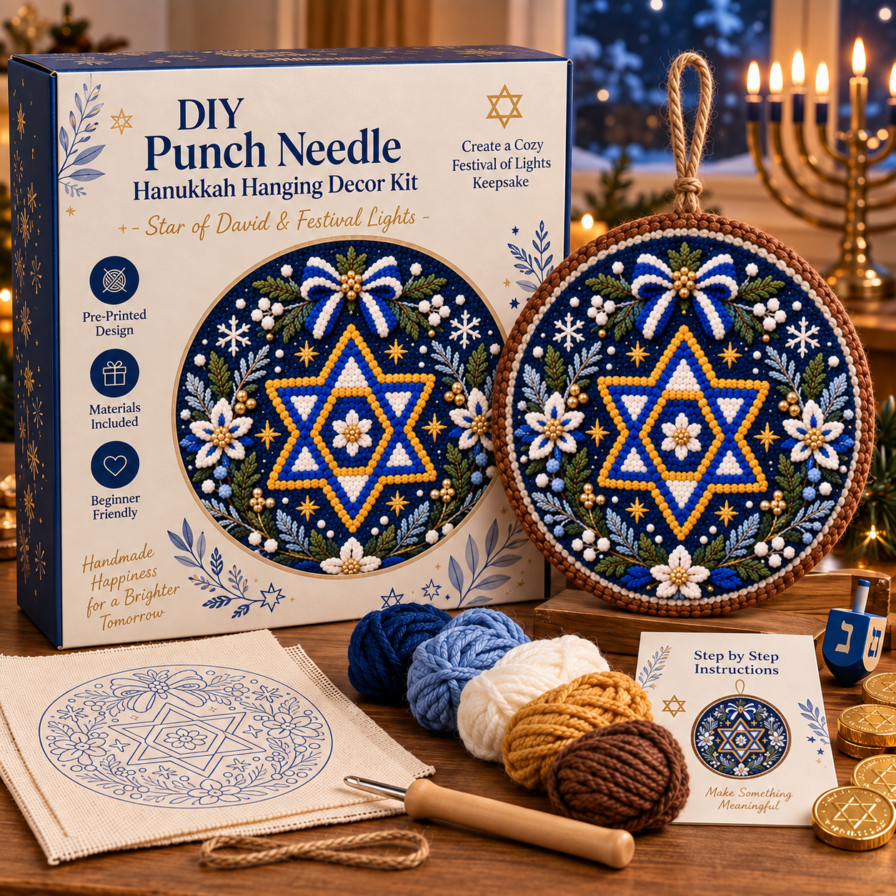 🕎 DIY Punch Needle Hanukkah Hanging Decor Kit