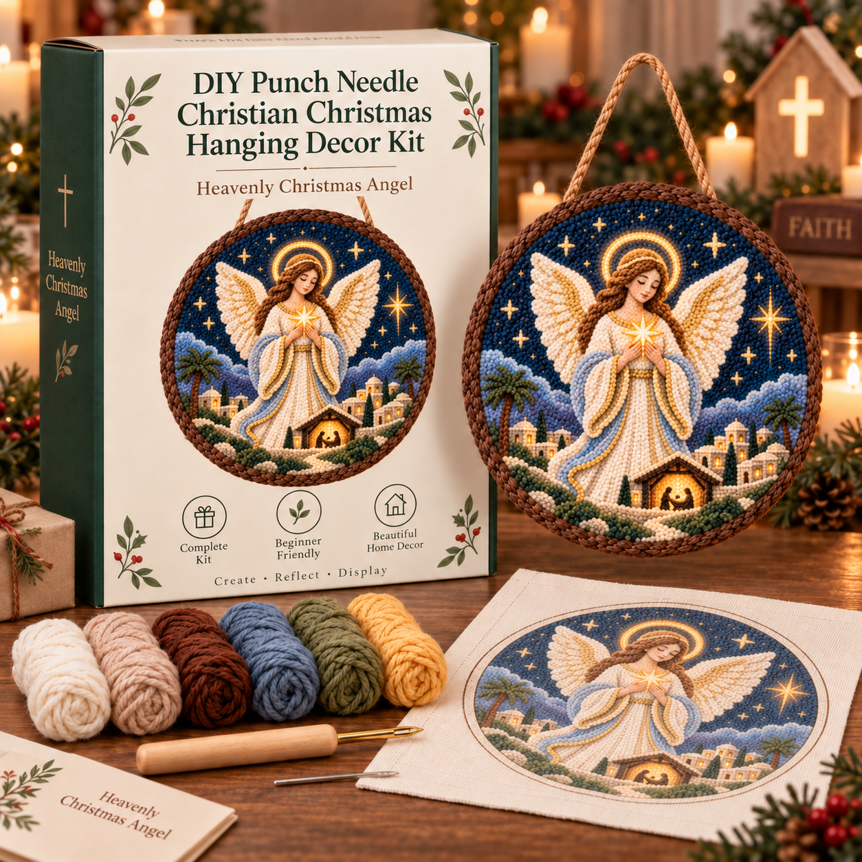 DIY Punch Needle Christian Christmas Hanging Decor Kit