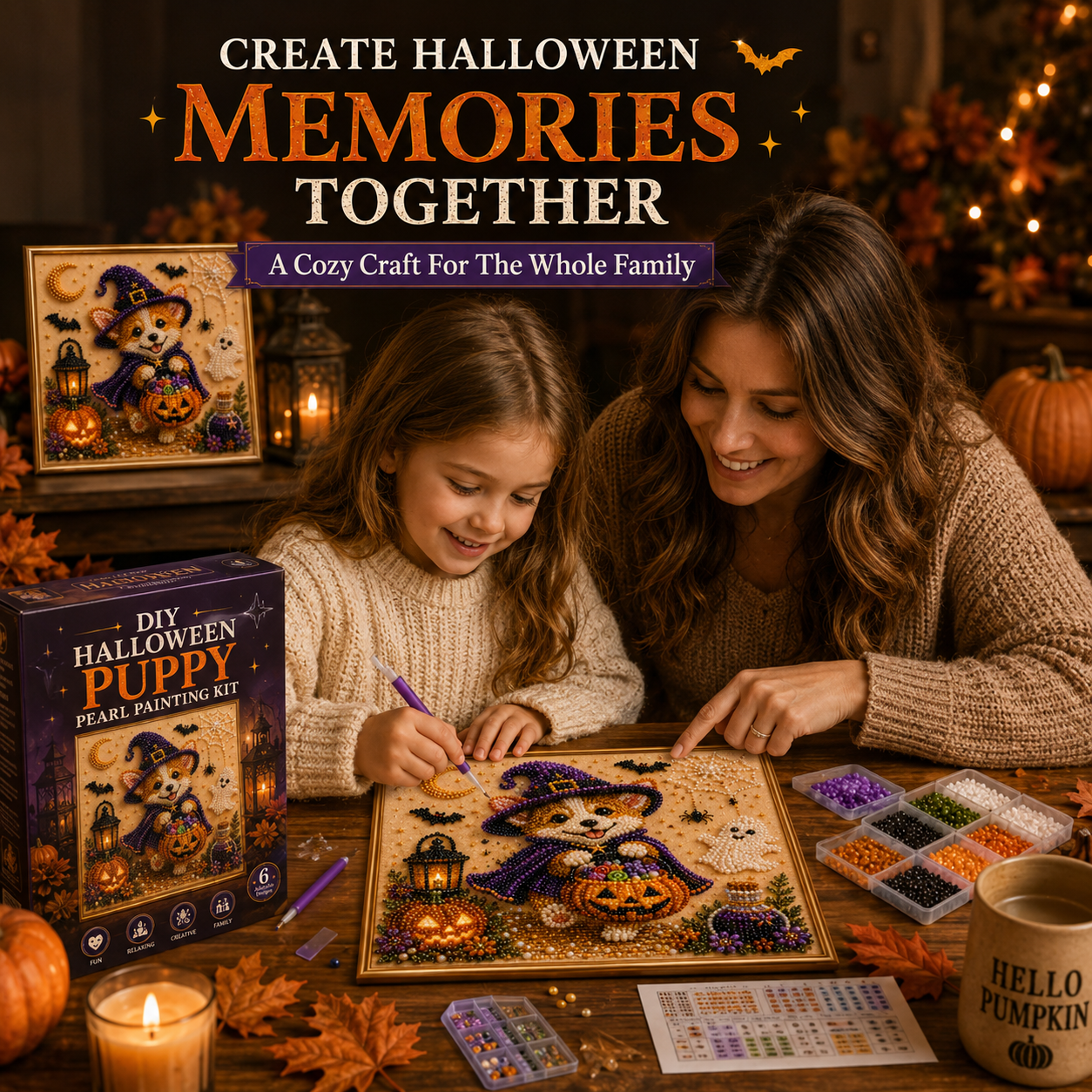 🧘Relaxing & Beginner-Friendly -💎DIY Halloween Puppy Pearl Painting Kit🐶