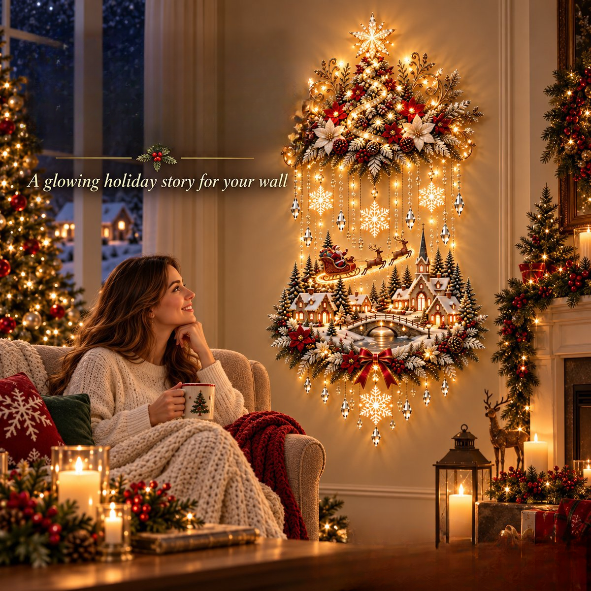 🌟 Enchanted Village Tree – Lighted Christmas Wall Hanging | Glowing Holiday Decor 🌟