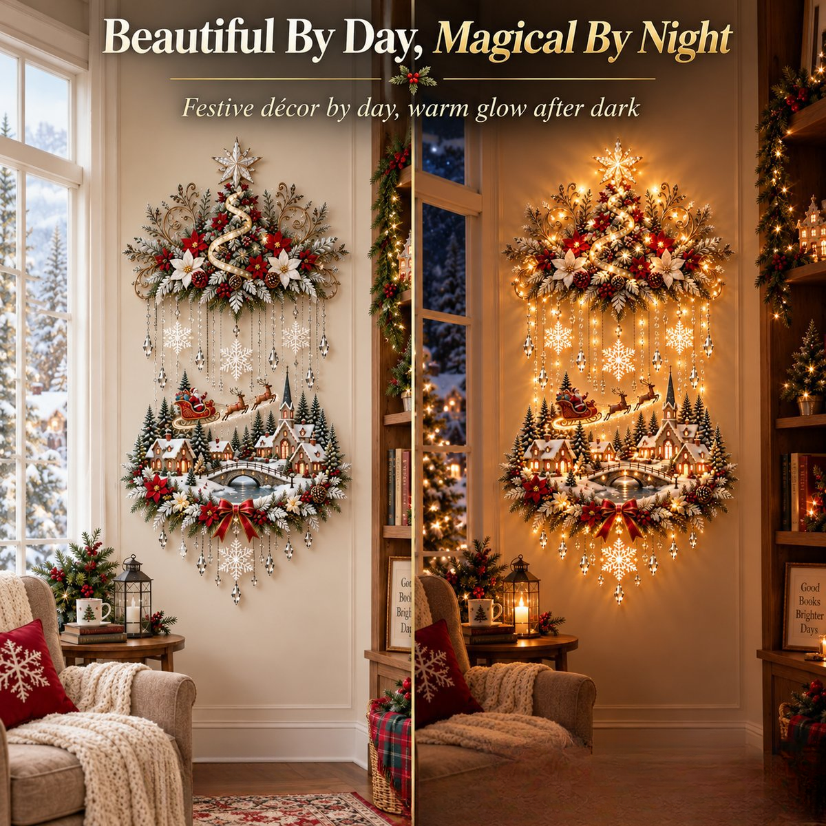 🌟 Enchanted Village Tree – Lighted Christmas Wall Hanging | Glowing Holiday Decor 🌟