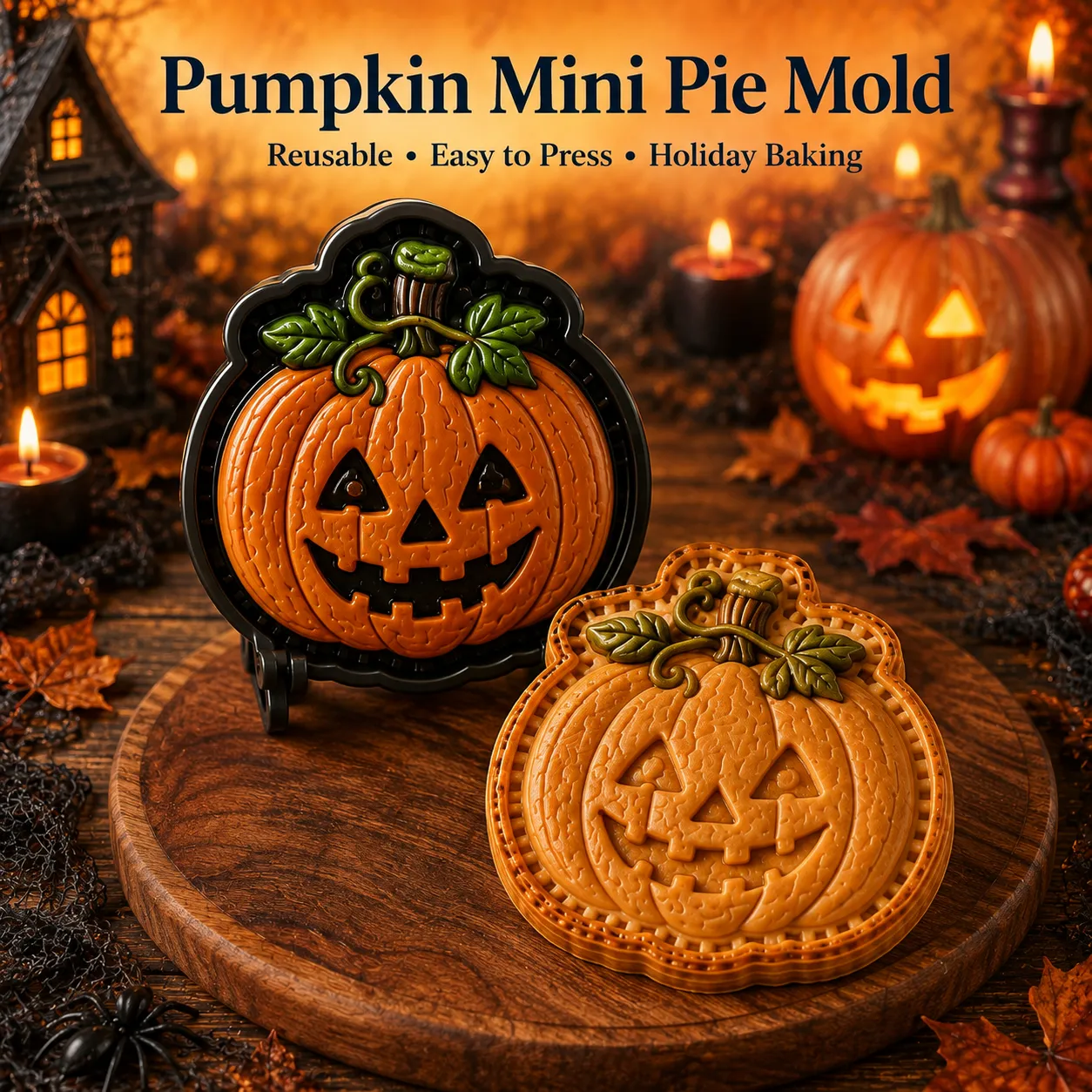 ⏳Only Today 49% OFF – Buy 3 Get 1 FREE（4 PCS）🎃 Halloween Mini Pie Mold Collection | Reusable Embossed Molds for Shaping Detailed Pumpkin, Ghost, Reindeer, Tree & Holiday Pies 🥧✨