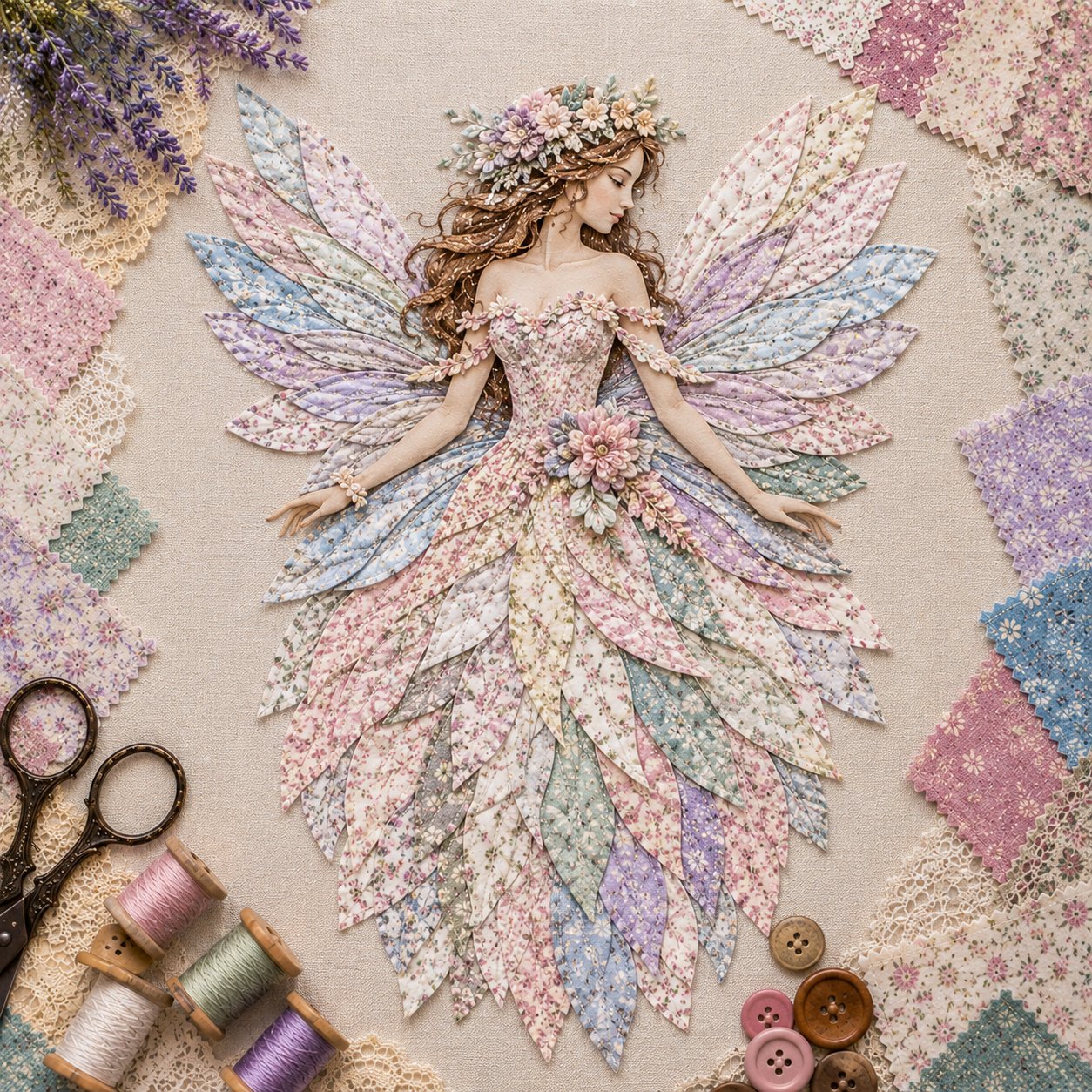 🔥LAST DAY 49% OFF-🧚‍♀️🌸 Premium Fairy Patchwork DIY Kit | High-Quality Layered Fabric with Floral Wings DIY Handmade Fantasy Wall Decor ✨