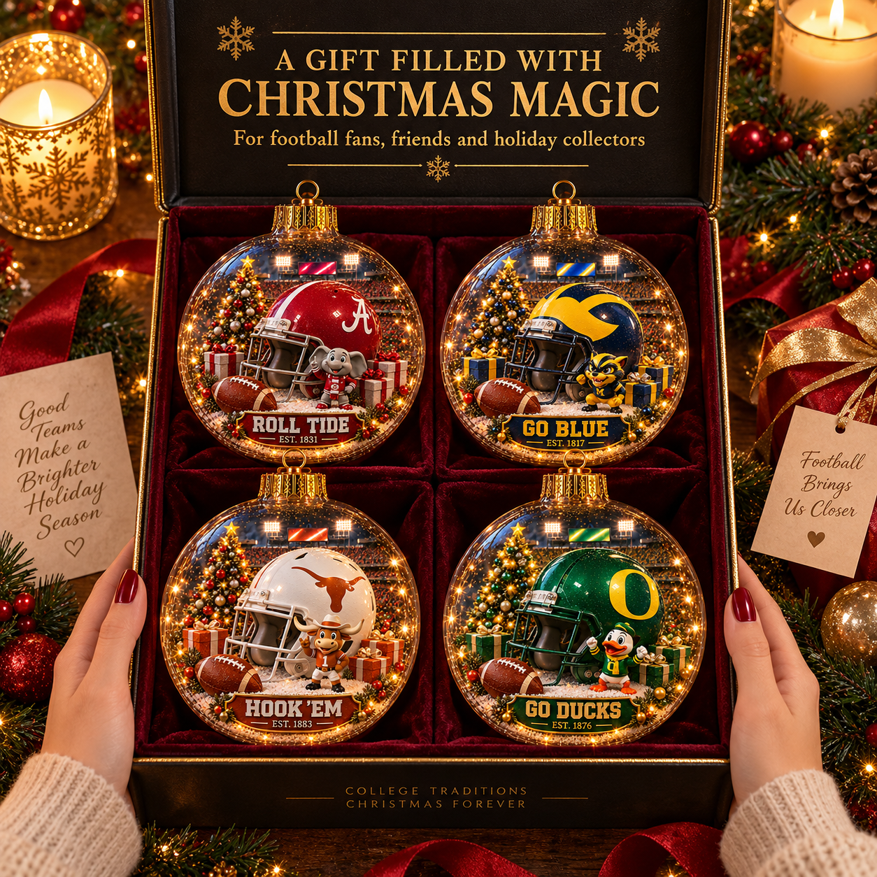 🏈🎄 Light-Up College Football Christmas Ornament