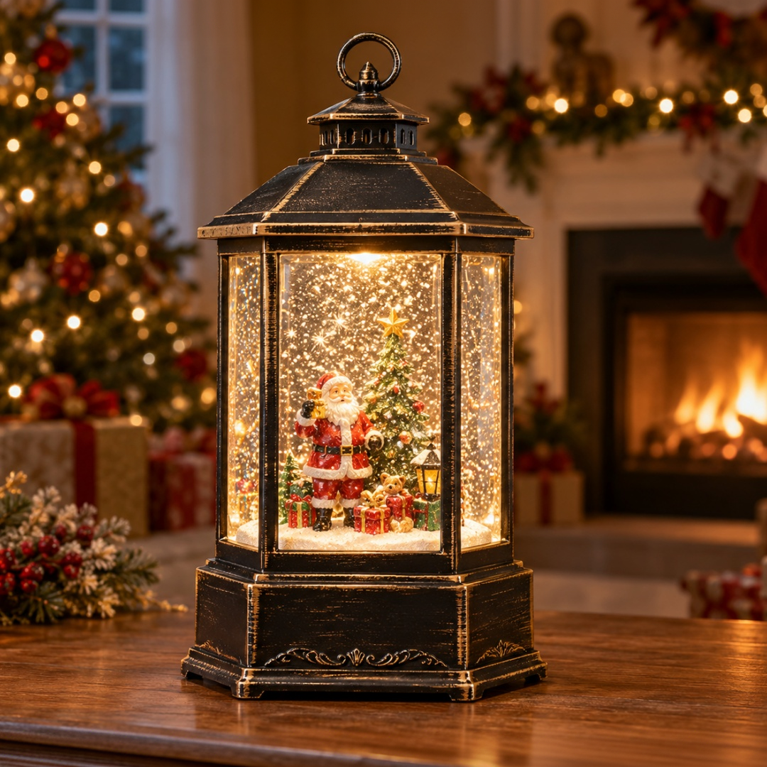 Christmas Light-Up Spinning Snow Globe Lantern