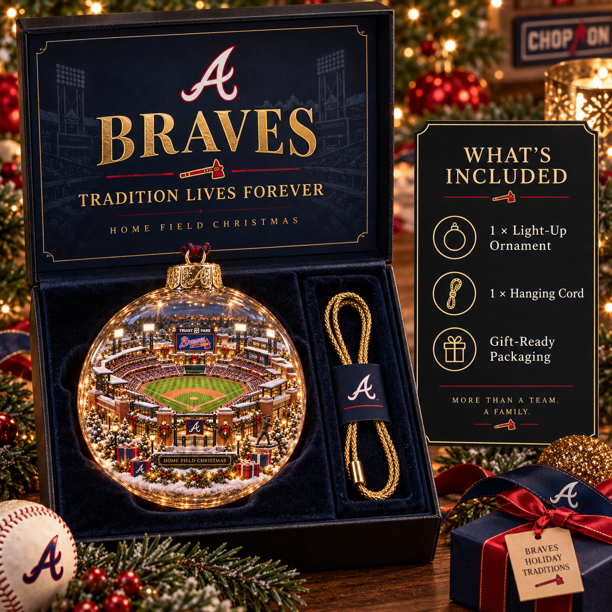 ⚾🎄 Chop On – Light-Up Baseball Heritage Christmas Ornament