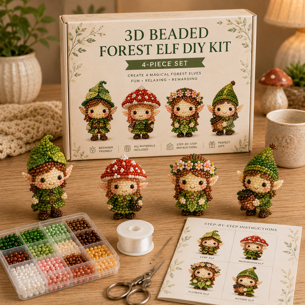 3D Beaded Magical Elf DIY Kit Cute Fantasy Craft Collectibles