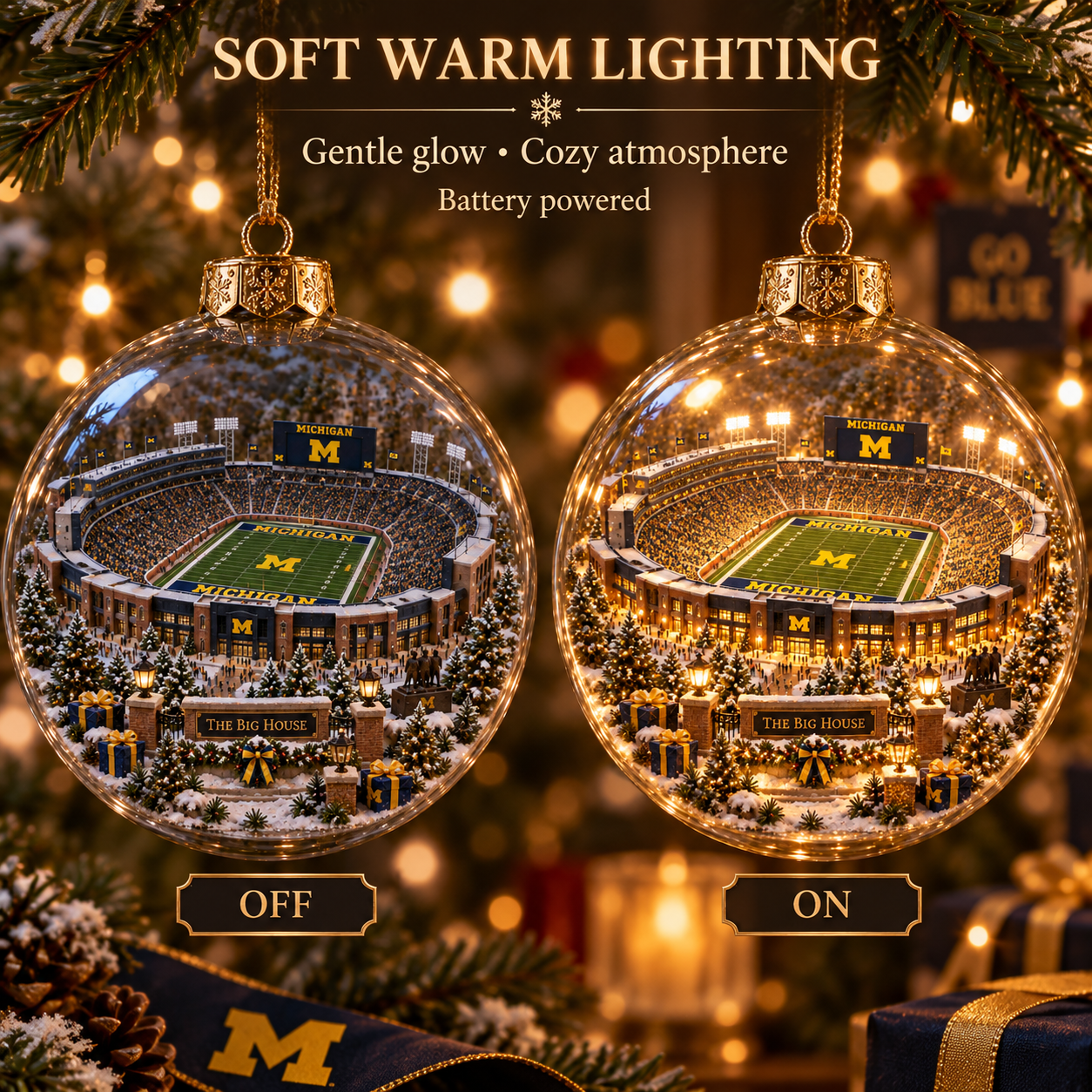 🏈🎄 Go Blue – Light-Up College Football Heritage Christmas Ornament