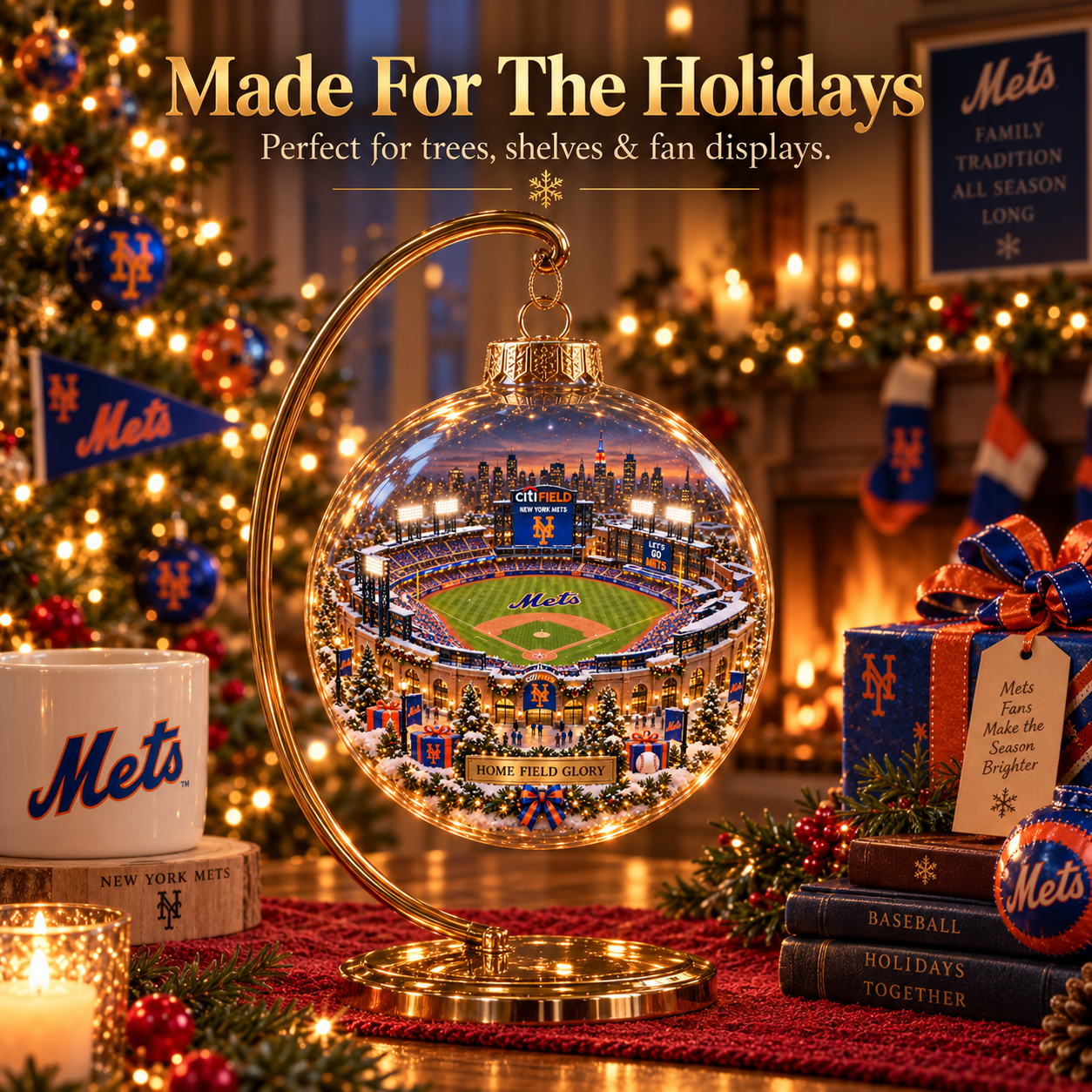 🧡💙 Baseball Brings Us Together — Light-Up Baseball Diorama Ornament