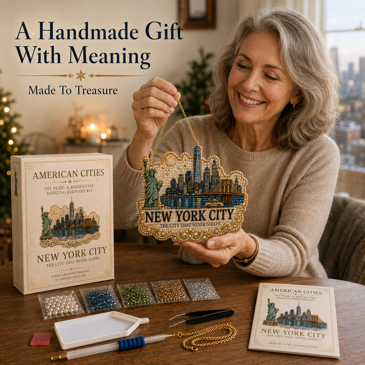 🏙️ American Cities Pearl & Rhinestone Hanging Keepsake DIY Kit