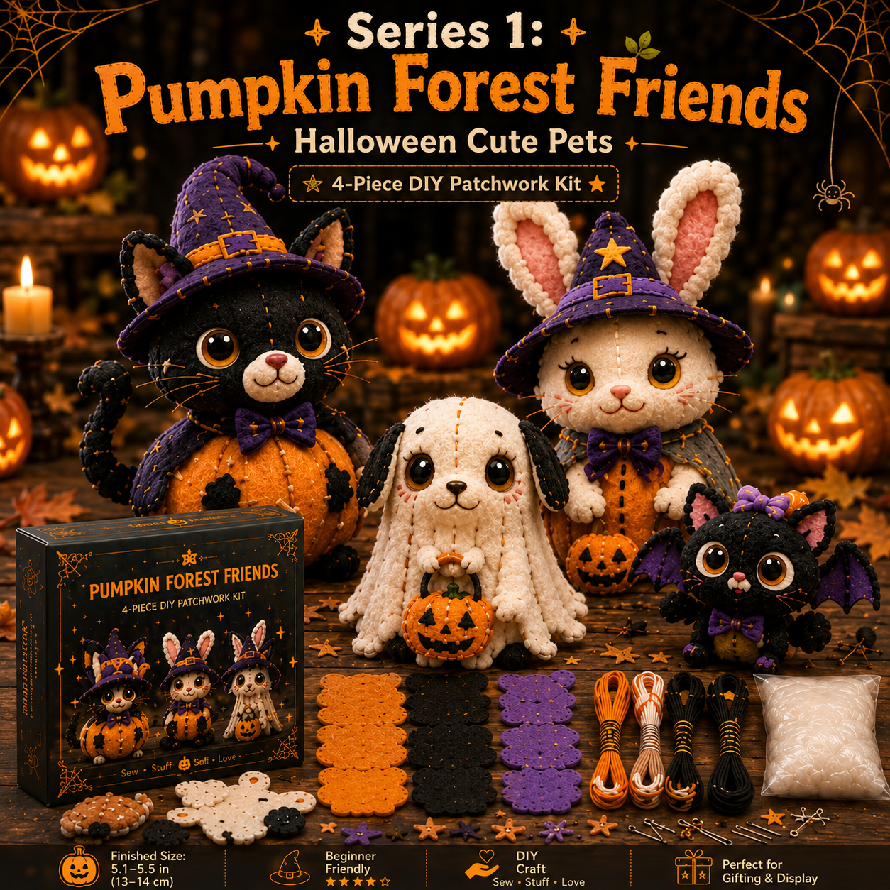 Halloween Friends 4 Piece DIY Patchwork Kit Collection 🎃🧵