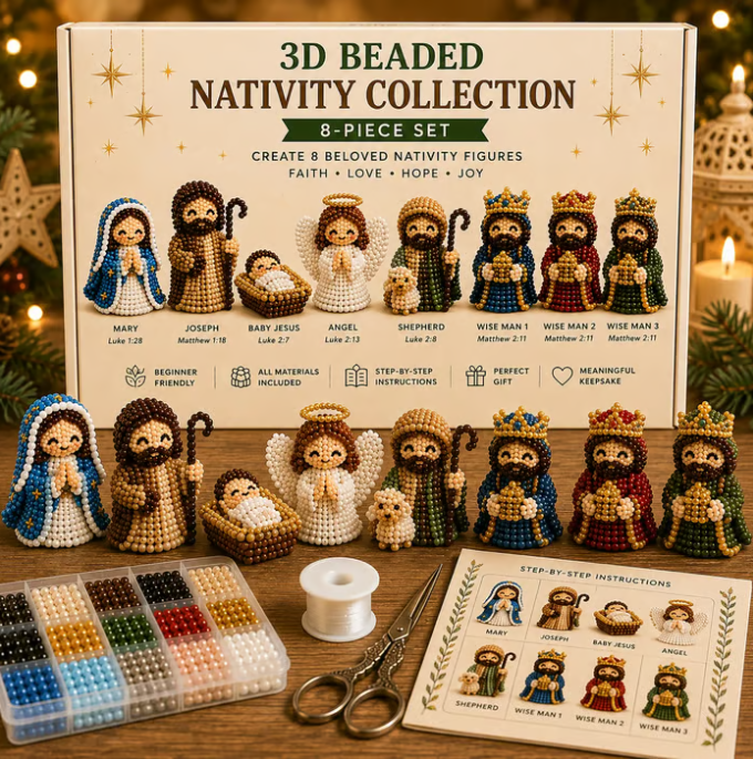 ✝️3D Beaded Nativity Collection DIY Kit – Christmas Faith Craft Set (8-Piece Set)