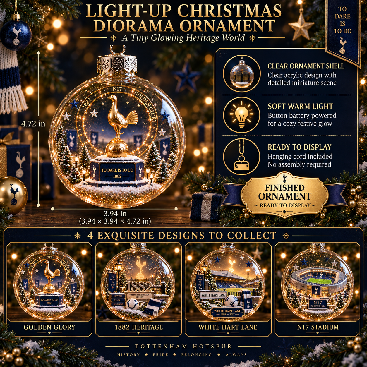 🎄 To Dare Is To Do Light-Up Football Christmas Globe Ornament