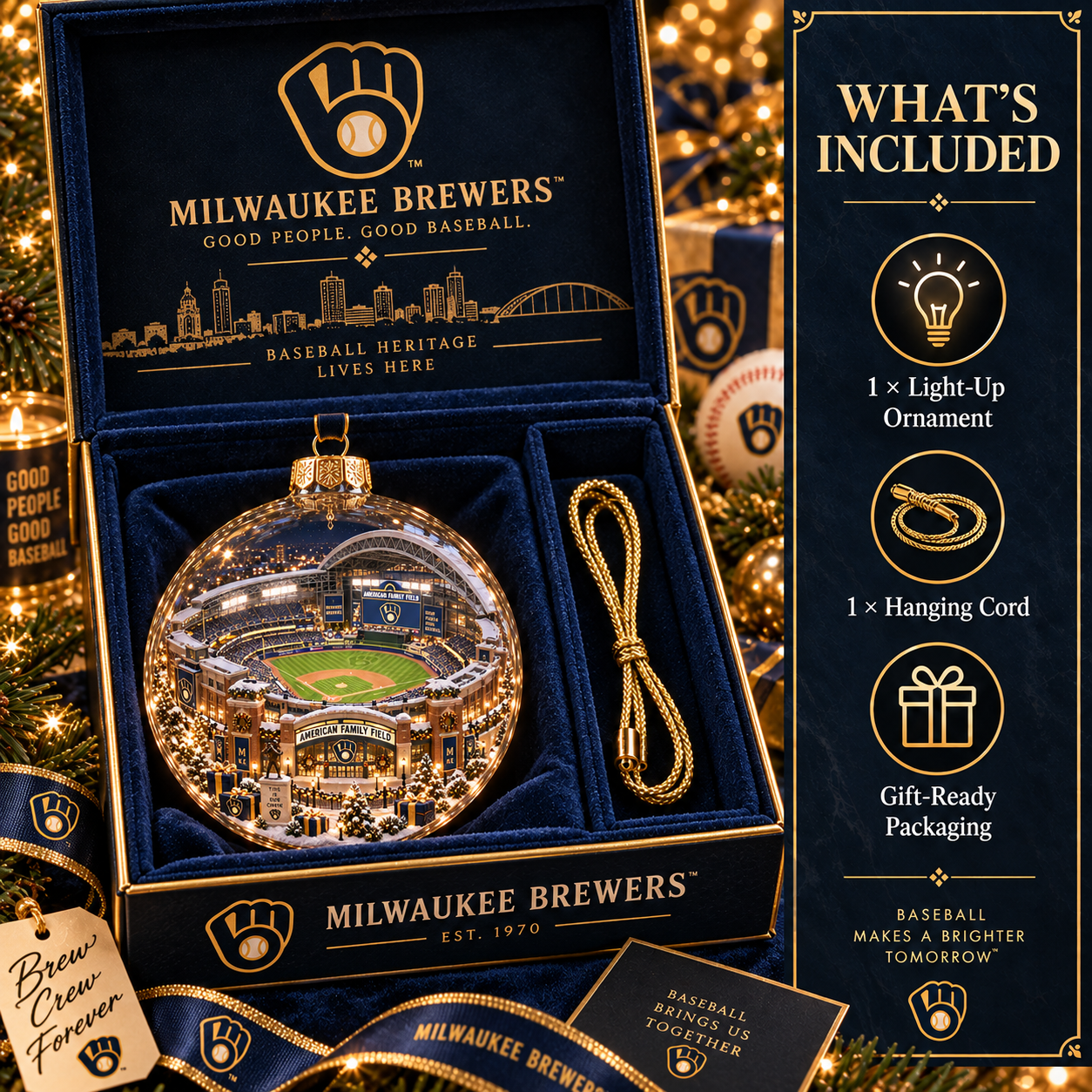 ⚾🎄 Good People. Good Baseball. – Light-Up Baseball Heritage Christmas Ornament