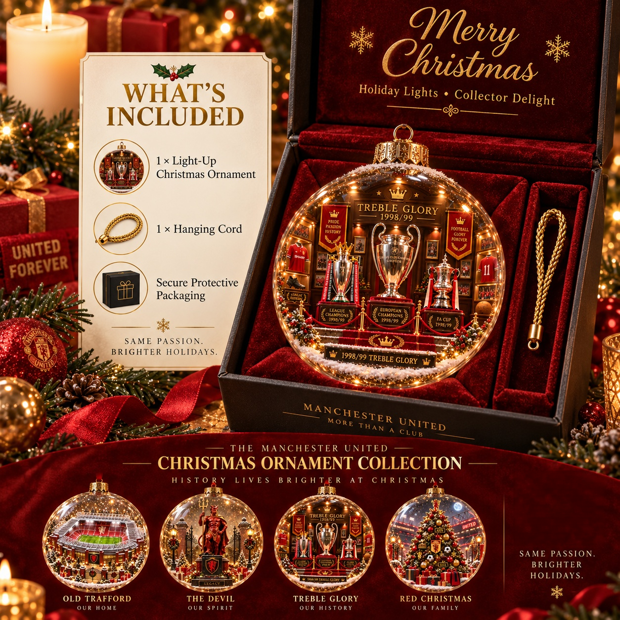 🎄 United in Red — Light-Up Football Heritage Diorama Ornament