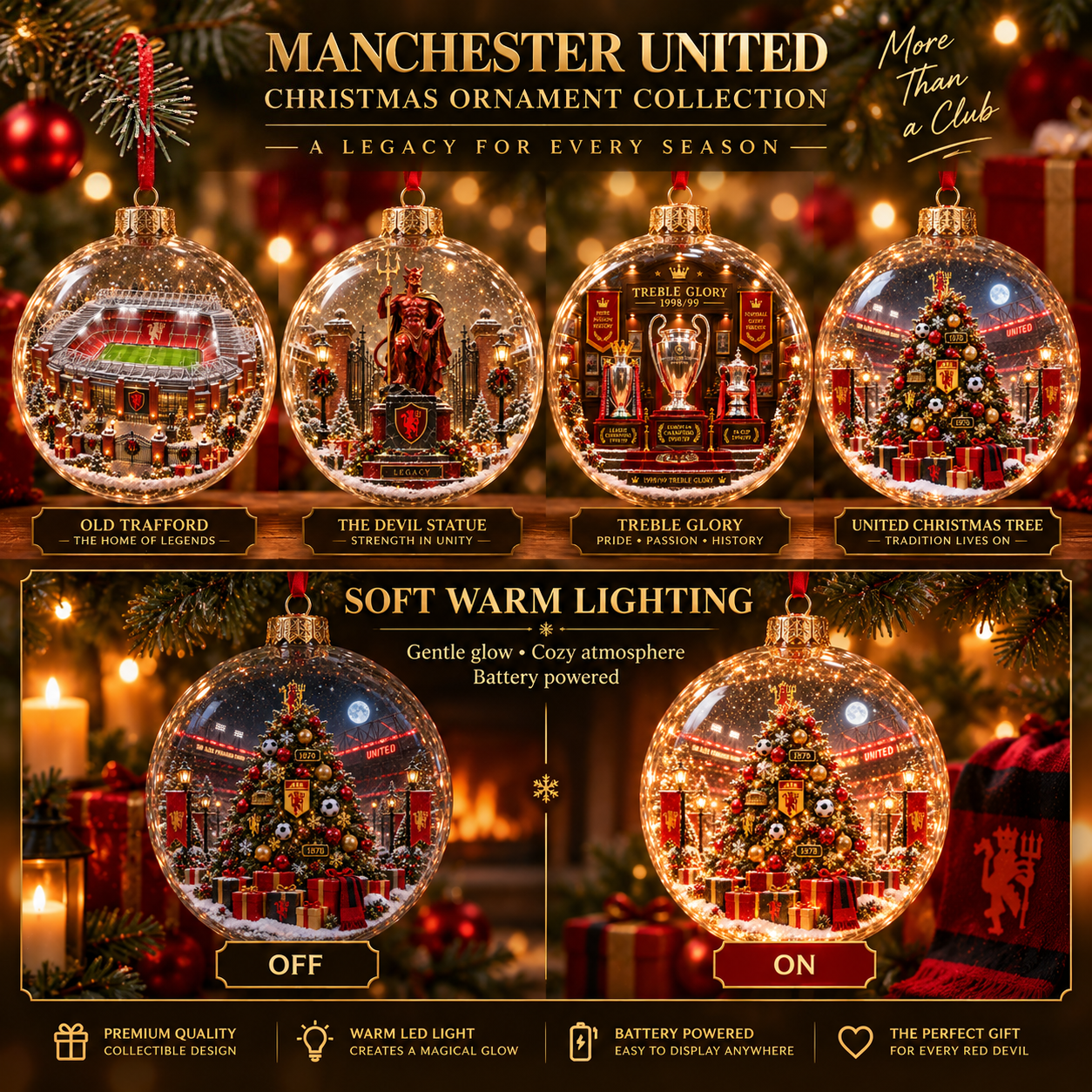🎄 United in Red — Light-Up Football Heritage Diorama Ornament