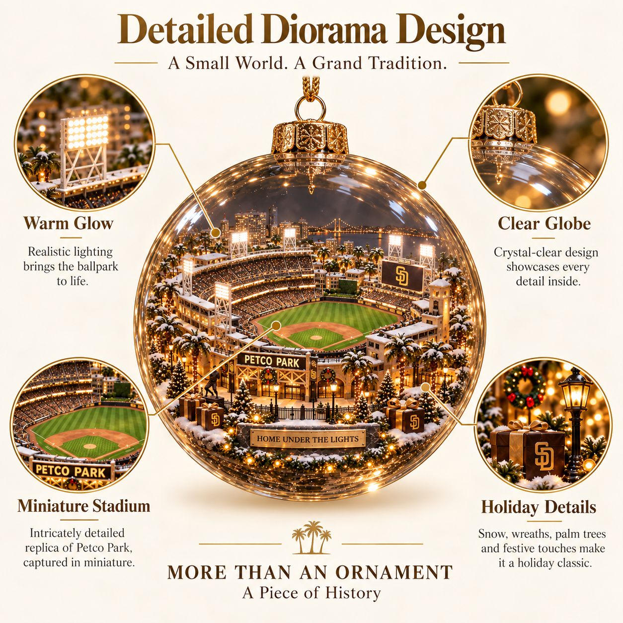 ⚾🎄 Faith. Family. Baseball. – Light-Up Baseball Heritage Christmas Ornament