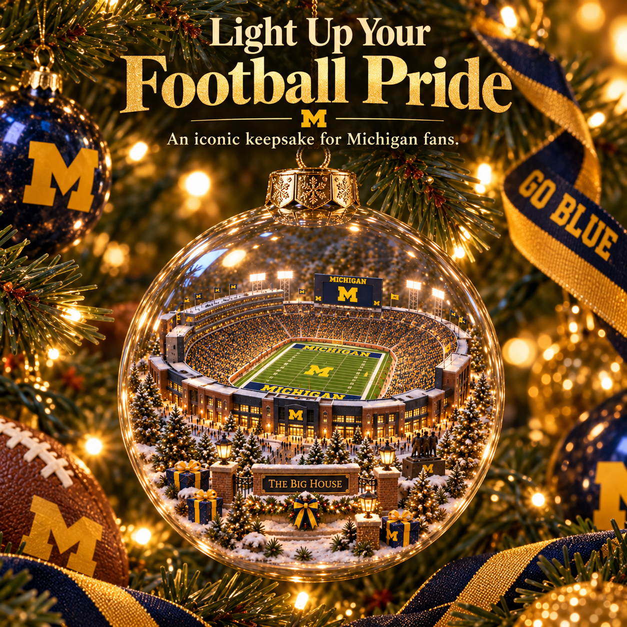 🏈🎄 Go Blue – Light-Up College Football Heritage Christmas Ornament