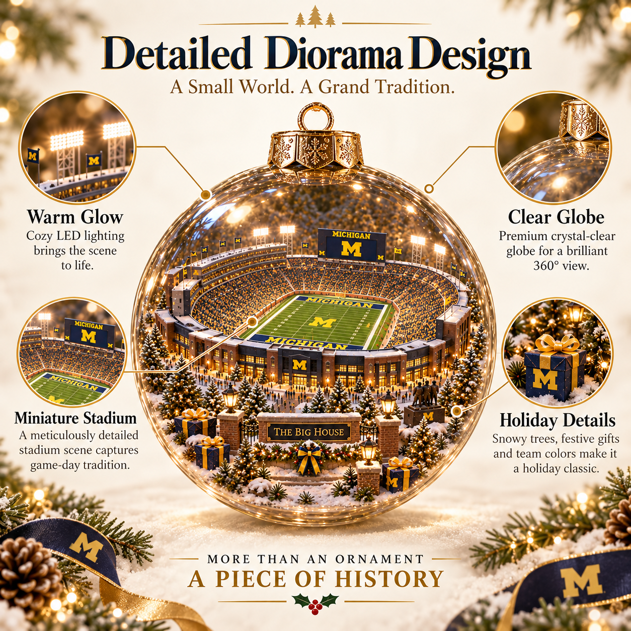 🏈🎄 Go Blue – Light-Up College Football Heritage Christmas Ornament