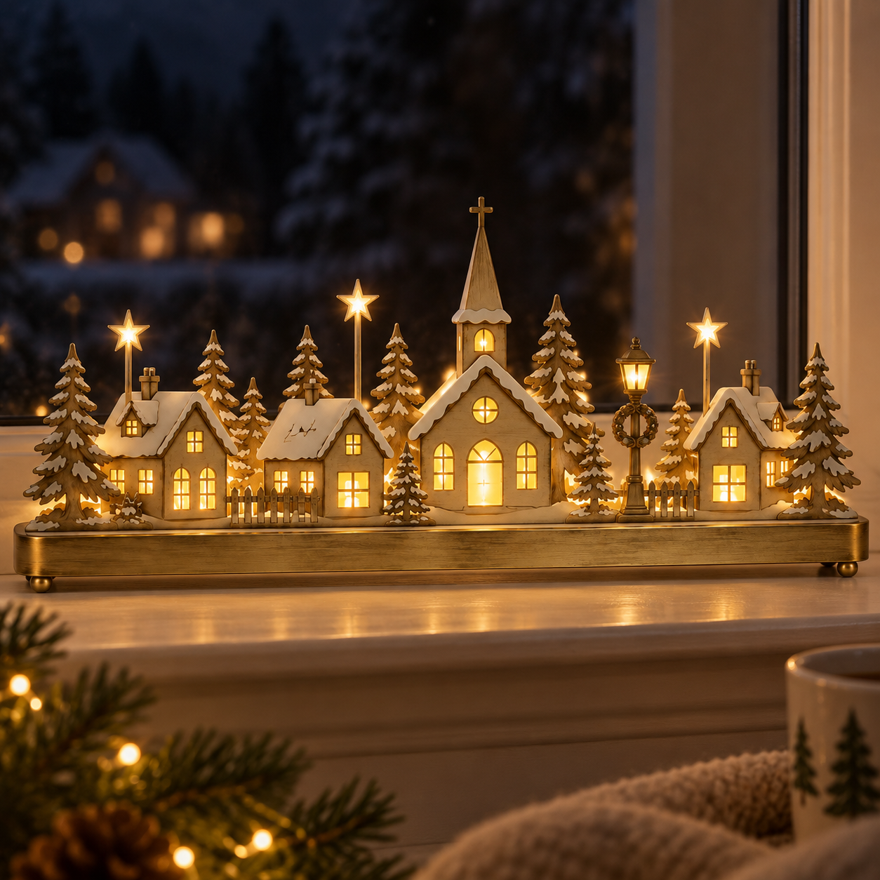 Pre-Lit Christmas Village Window Sill Light