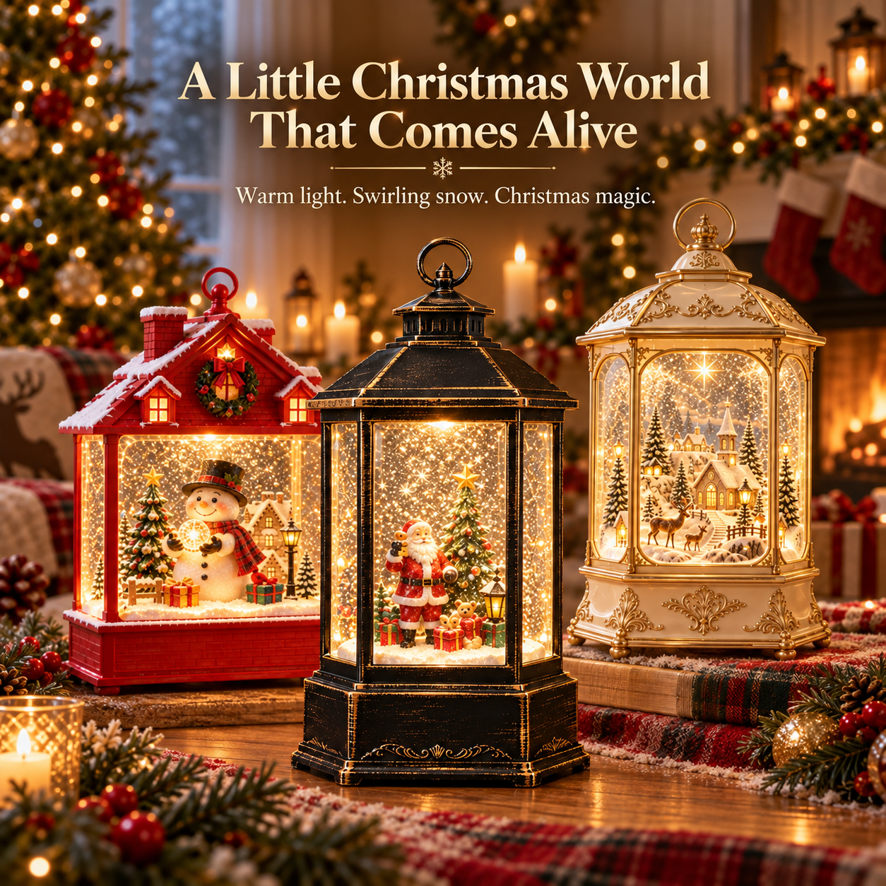 Christmas Light-Up Spinning Snow Globe Lantern