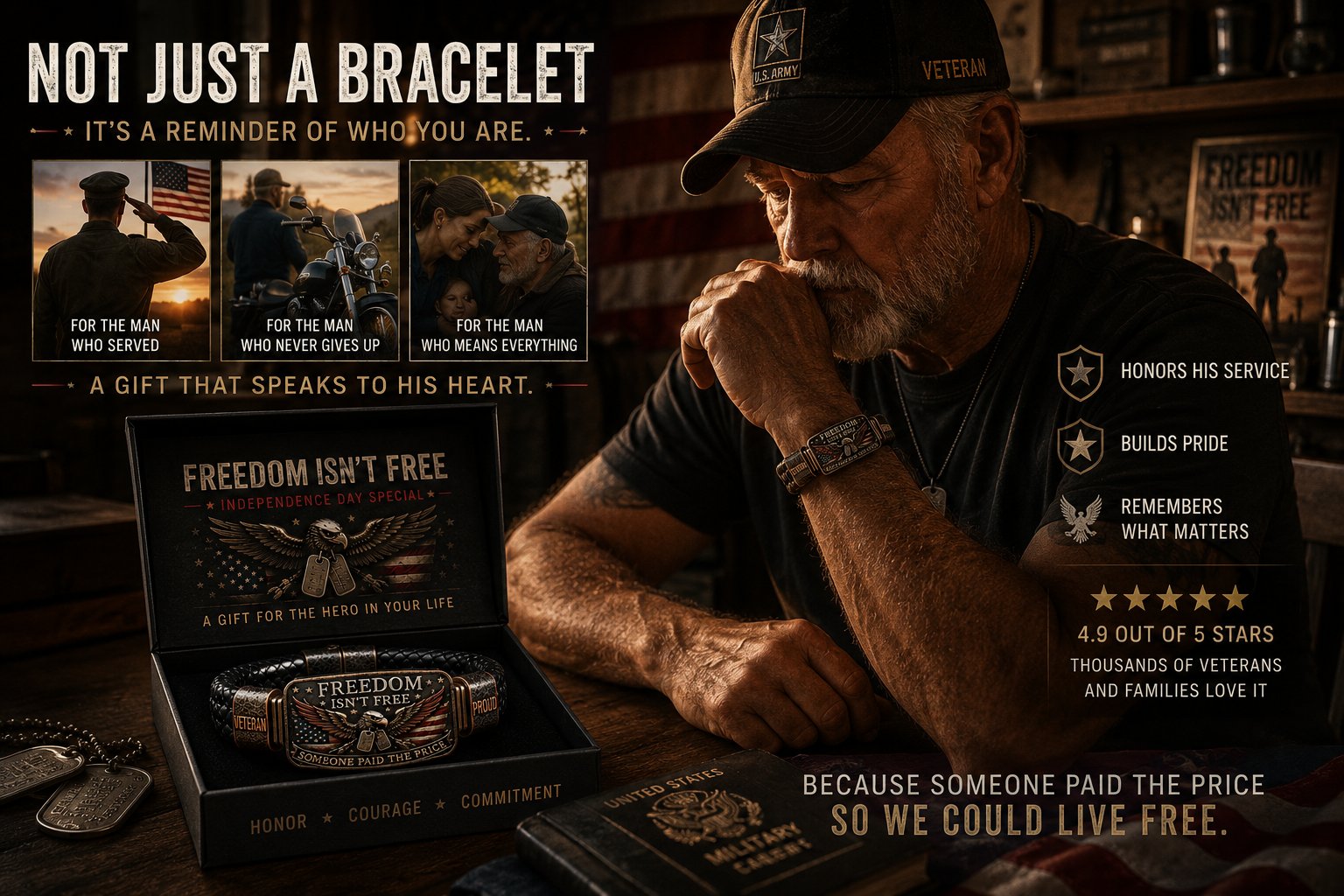 Flash Sale 5K+ SOLD! usFREEDOM ISN'T FREE Veteran Tribute Bracelet