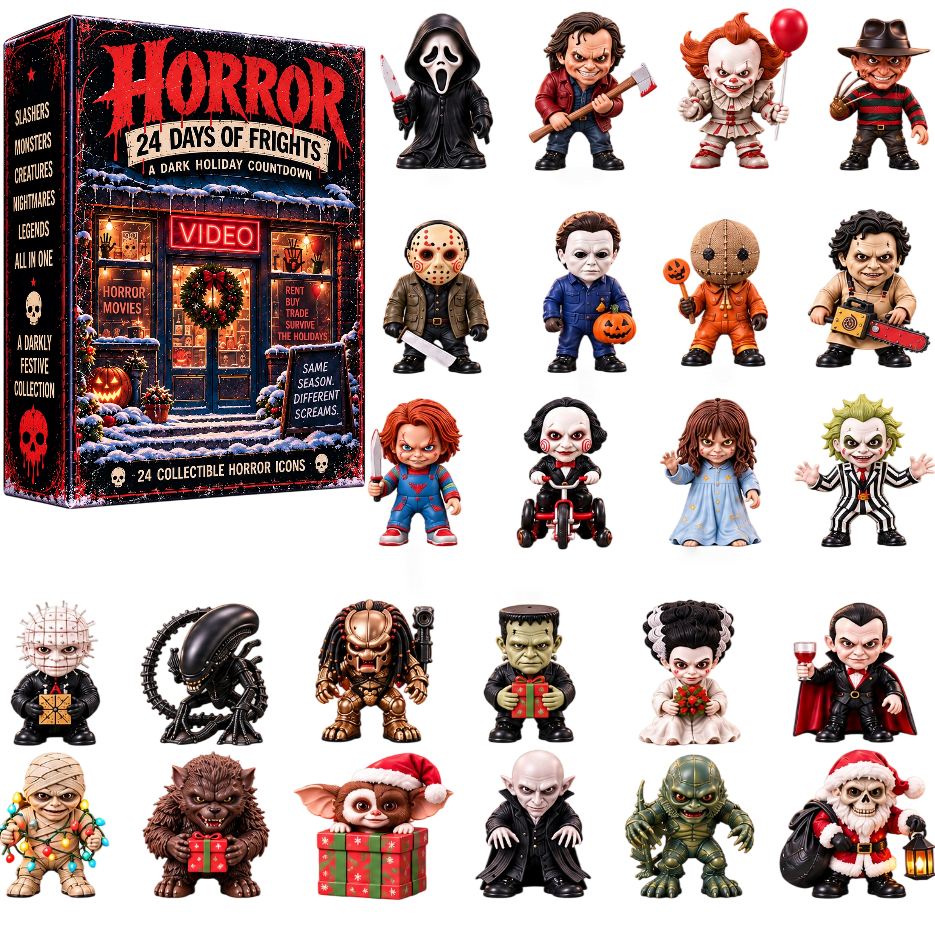 24 Days of Frights Horror Christmas Countdown | Dark Holiday Collector Advent Set