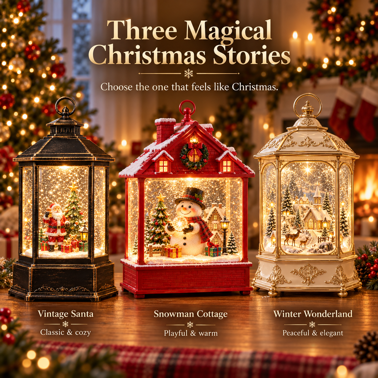 Christmas Light-Up Spinning Snow Globe Lantern
