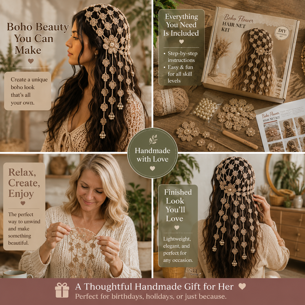 DIY Boho Crochet Hair Snood Kit
