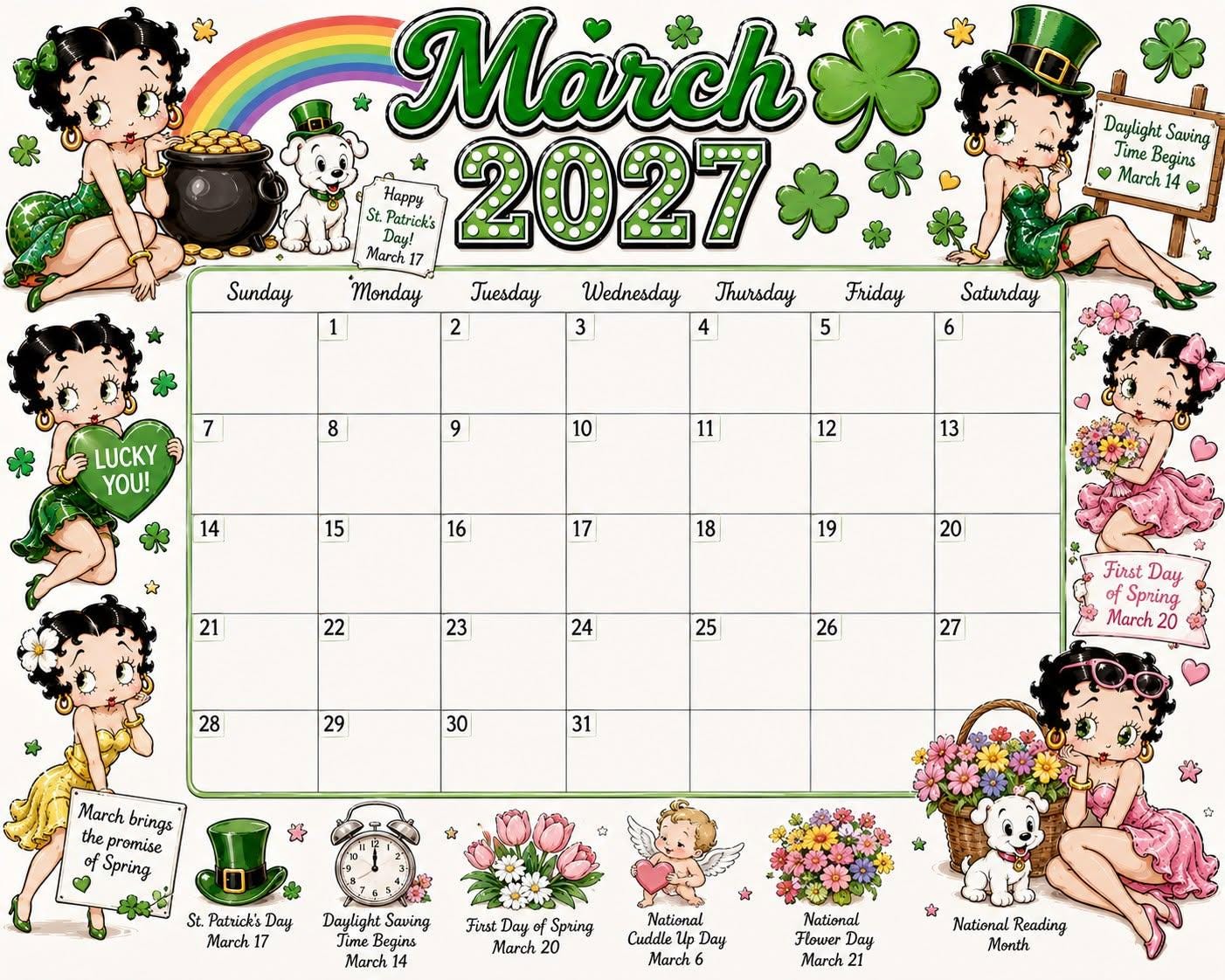🎀 2027 Vintage Cartoon Wall Calendar