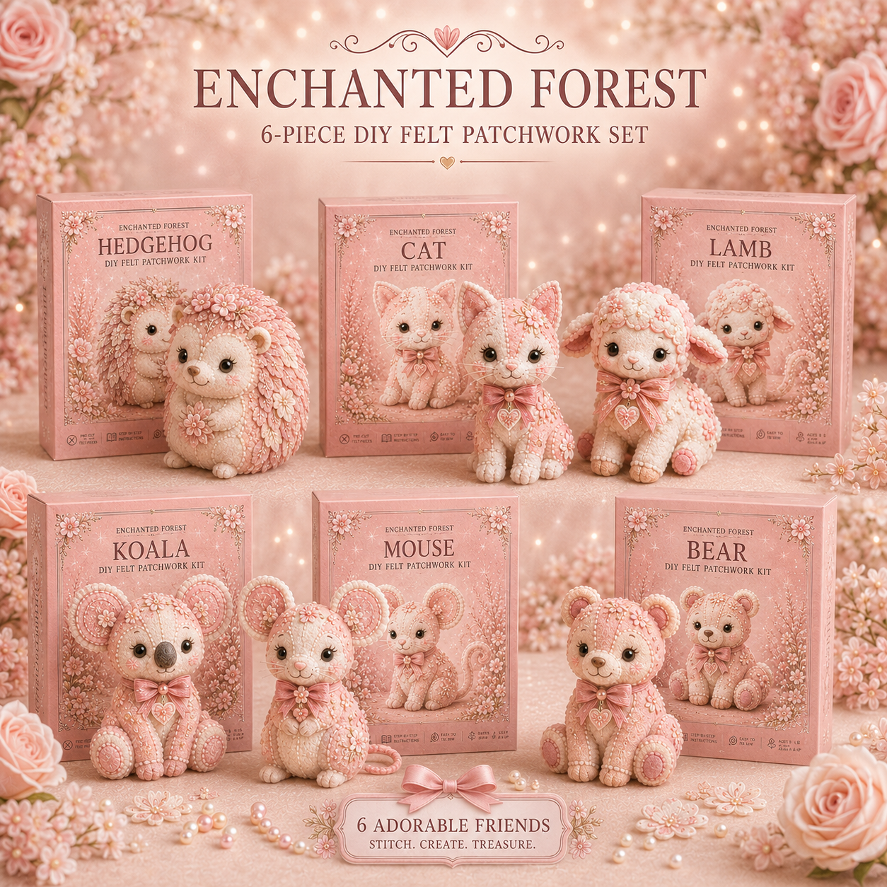 💗Pink Woodland Friends DIY Felt Sewing Kit – Make Your Own Cute Animal