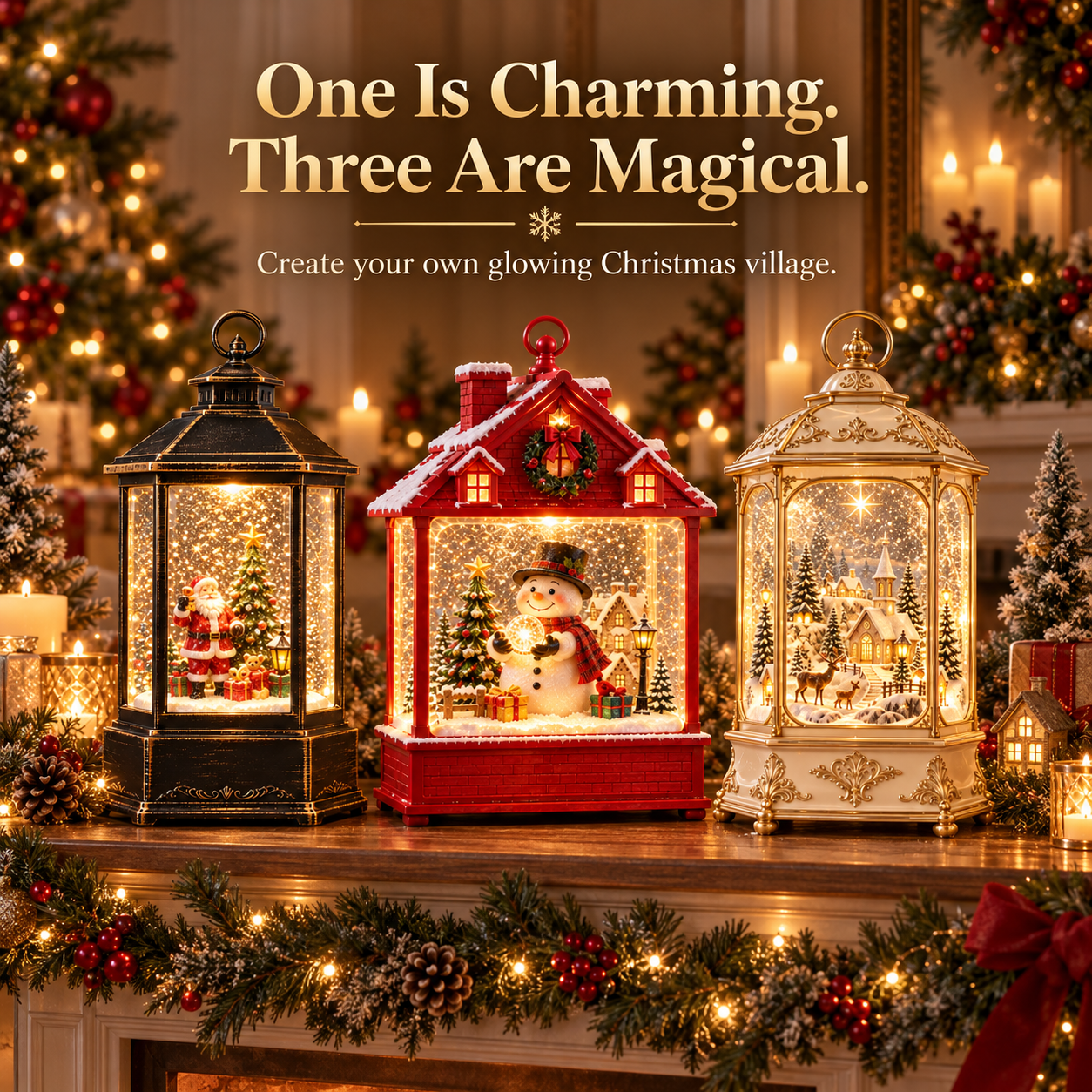 Christmas Light-Up Spinning Snow Globe Lantern