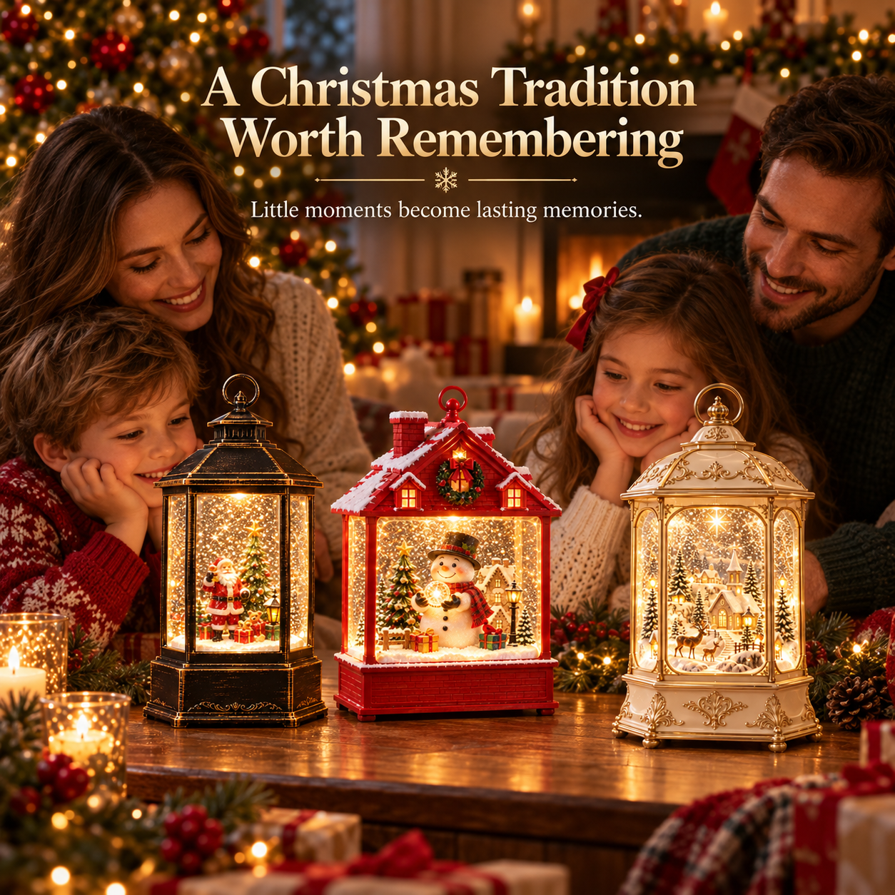 Christmas Light-Up Spinning Snow Globe Lantern