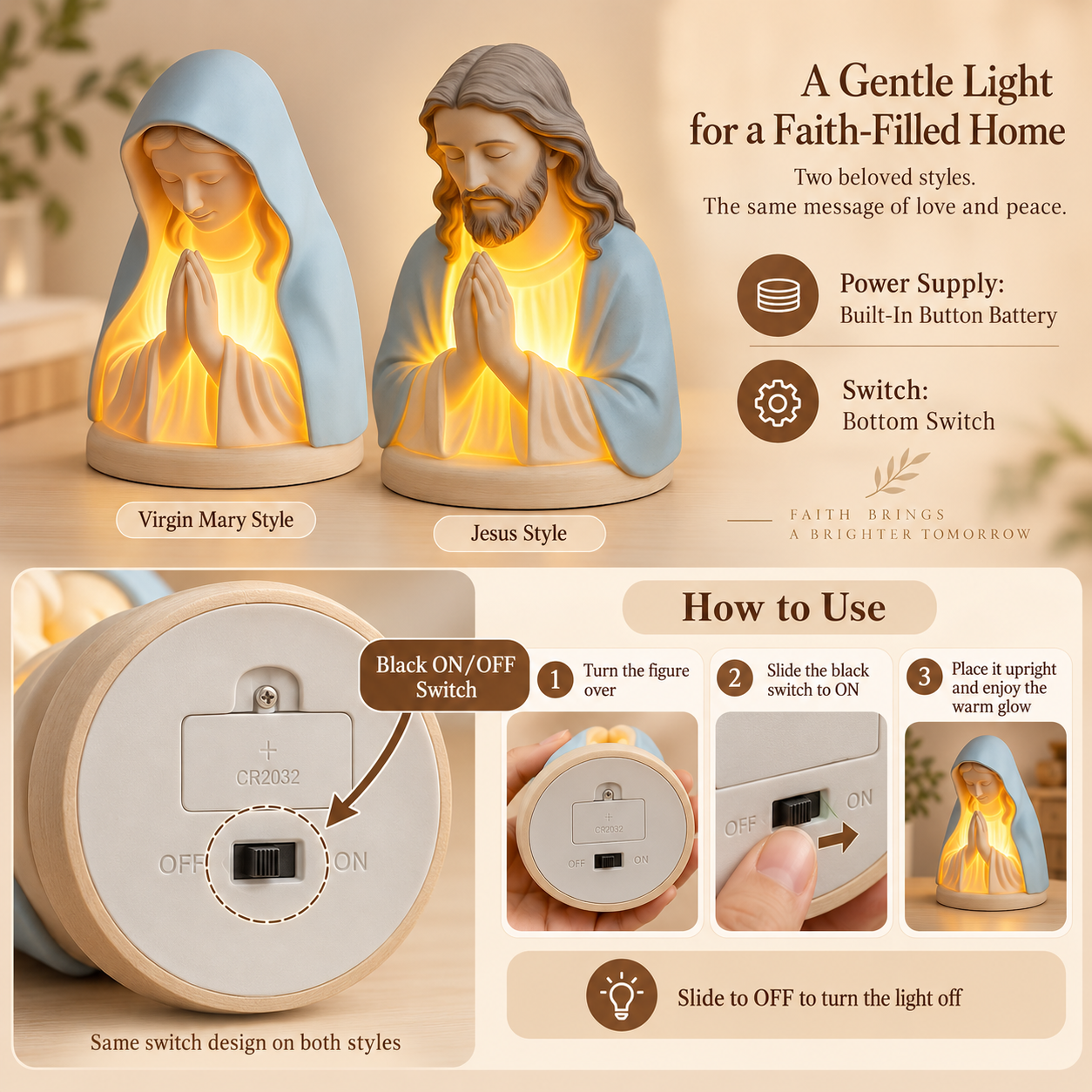 Handmade Resin Christian Prayer Night Light