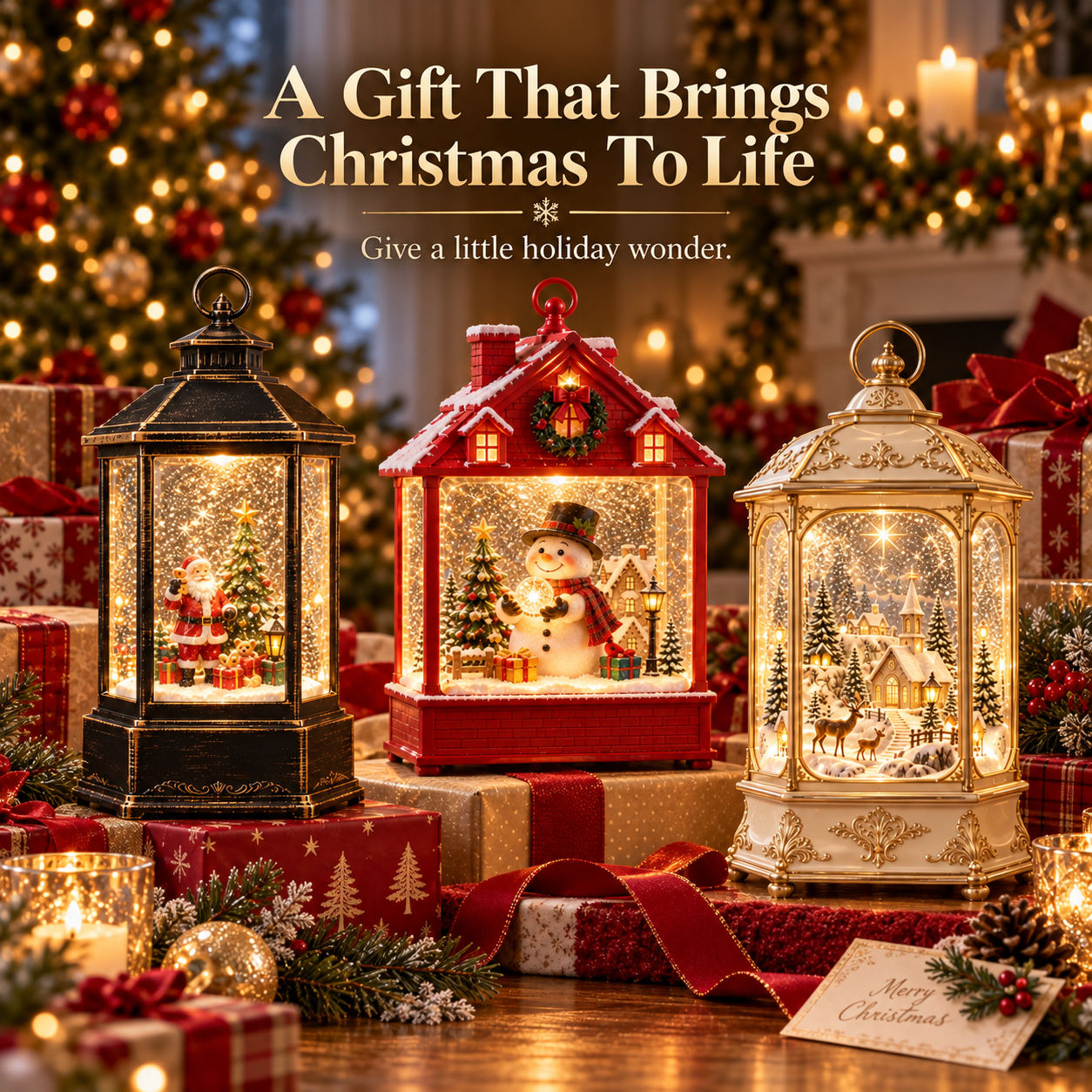 Christmas Light-Up Spinning Snow Globe Lantern