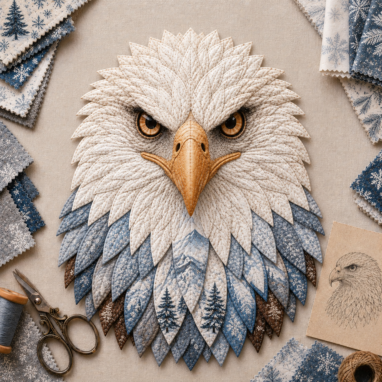 DIY Quilted Bald Eagle Wall Art Kit – Layered Fabric Appliqué Craft