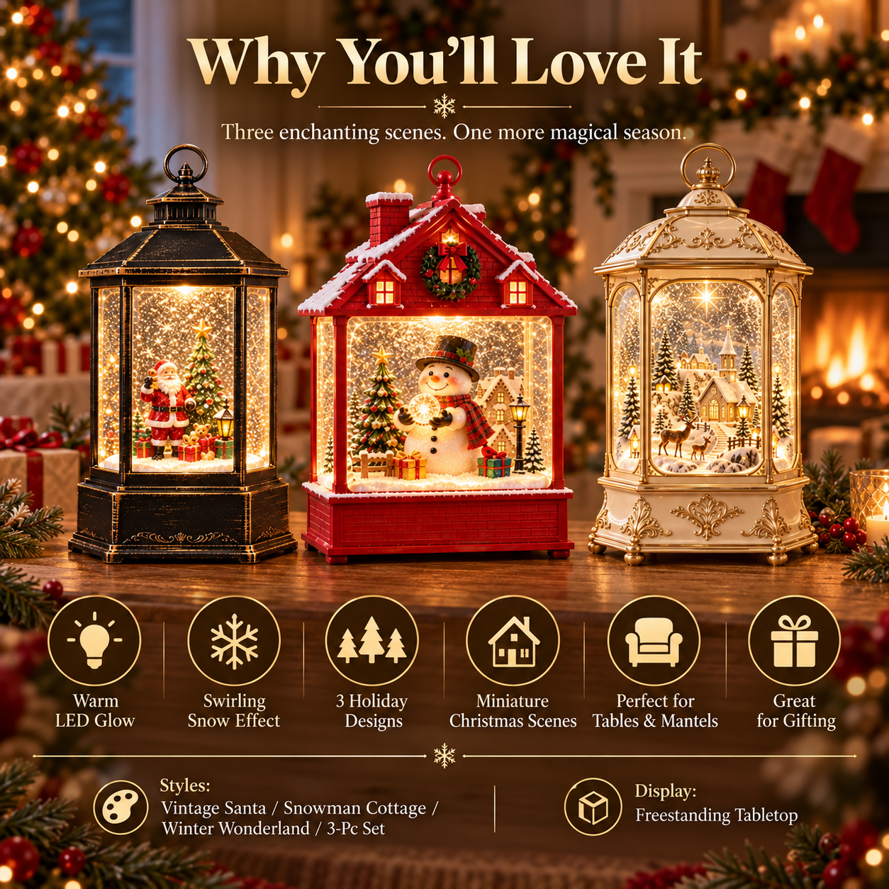 Christmas Light-Up Spinning Snow Globe Lantern
