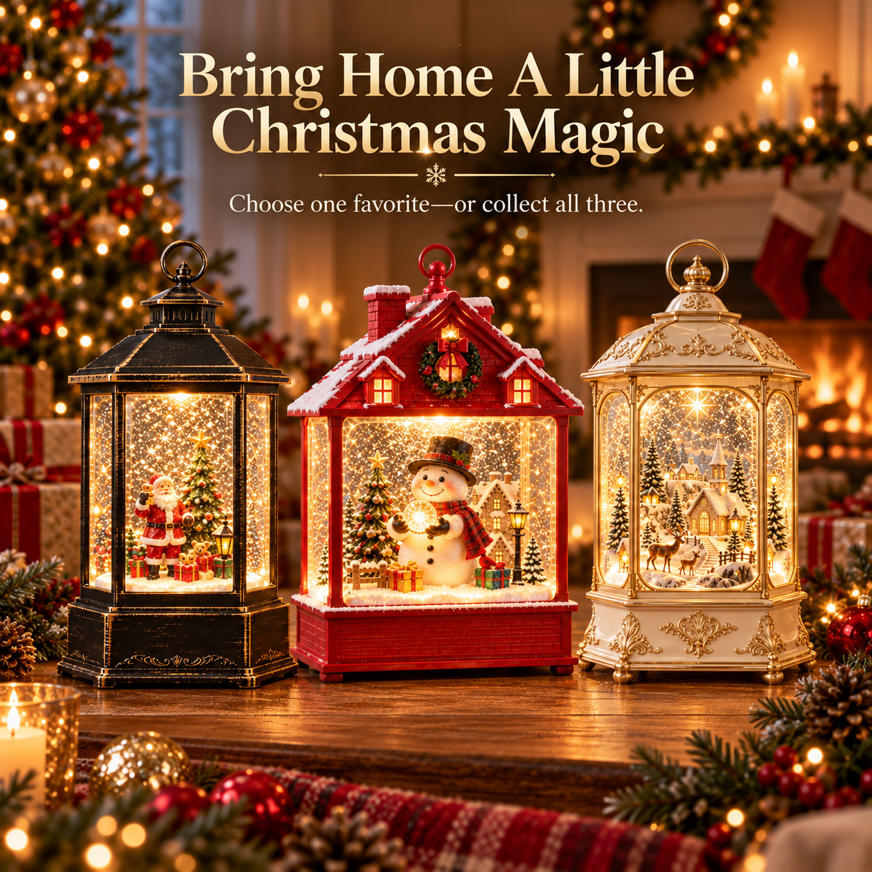 Christmas Light-Up Spinning Snow Globe Lantern