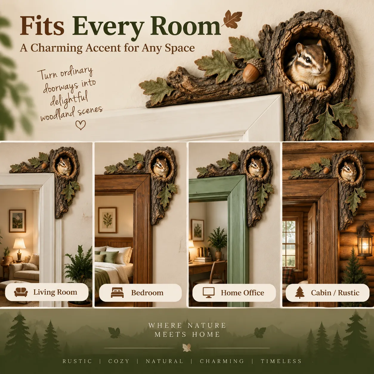 🔥Last Day BUY 2 GET 1 FREE🐿️ 3D Chipmunk Tree Hollow Door Topper | Woodland Animal Doorway Decor For Cozy Nature Homes