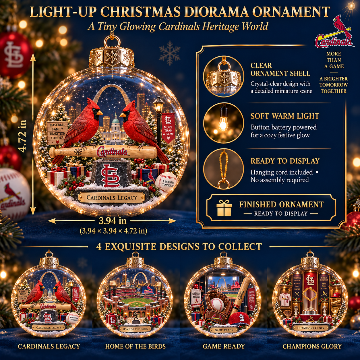 🎄 Go Cards — Light-Up Baseball Diorama Ornament