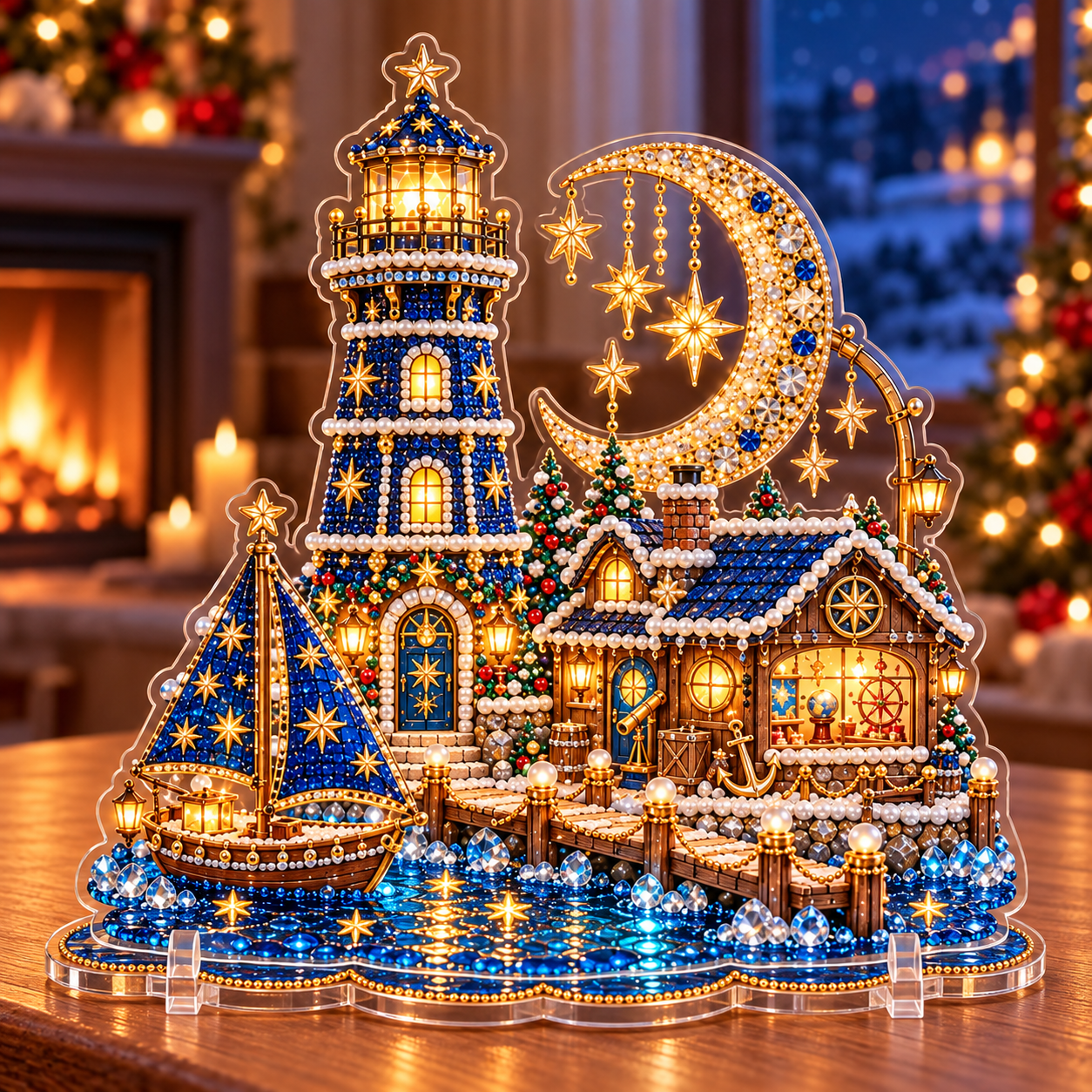 🎄 Christmas Lighthouse Village – DIY Sparkling 3D Diamond Art Decoration Kit