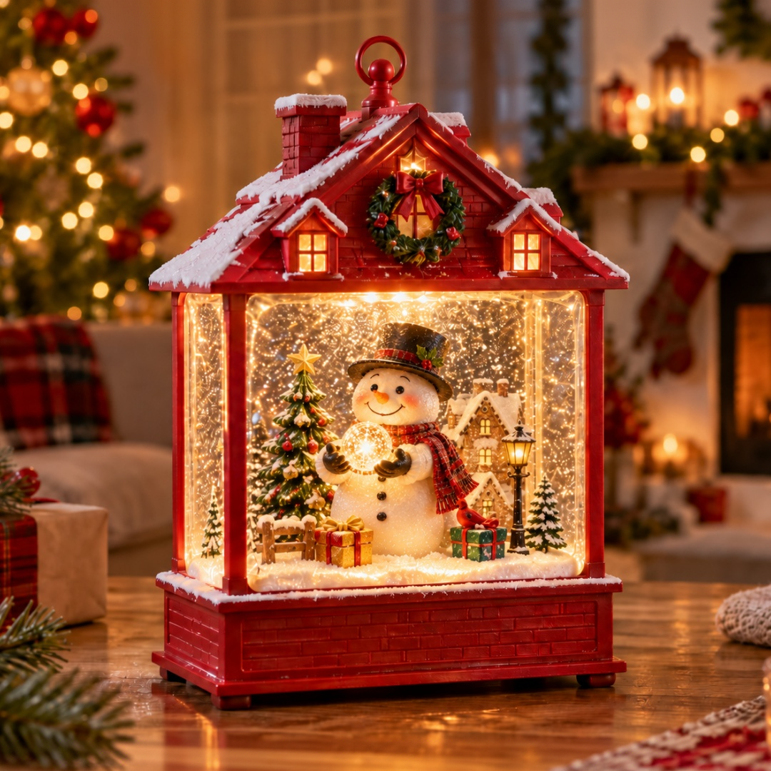 Christmas Light-Up Spinning Snow Globe Lantern