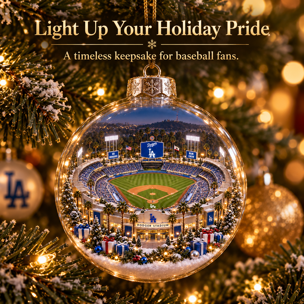 🎄 Think Blue — Light-Up Baseball Diorama Ornament