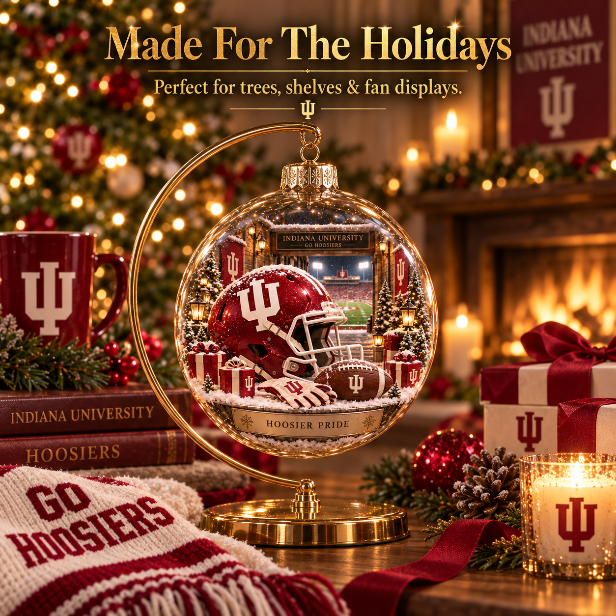 🎄 Go Hoosiers — Light-Up College Football Diorama Ornament