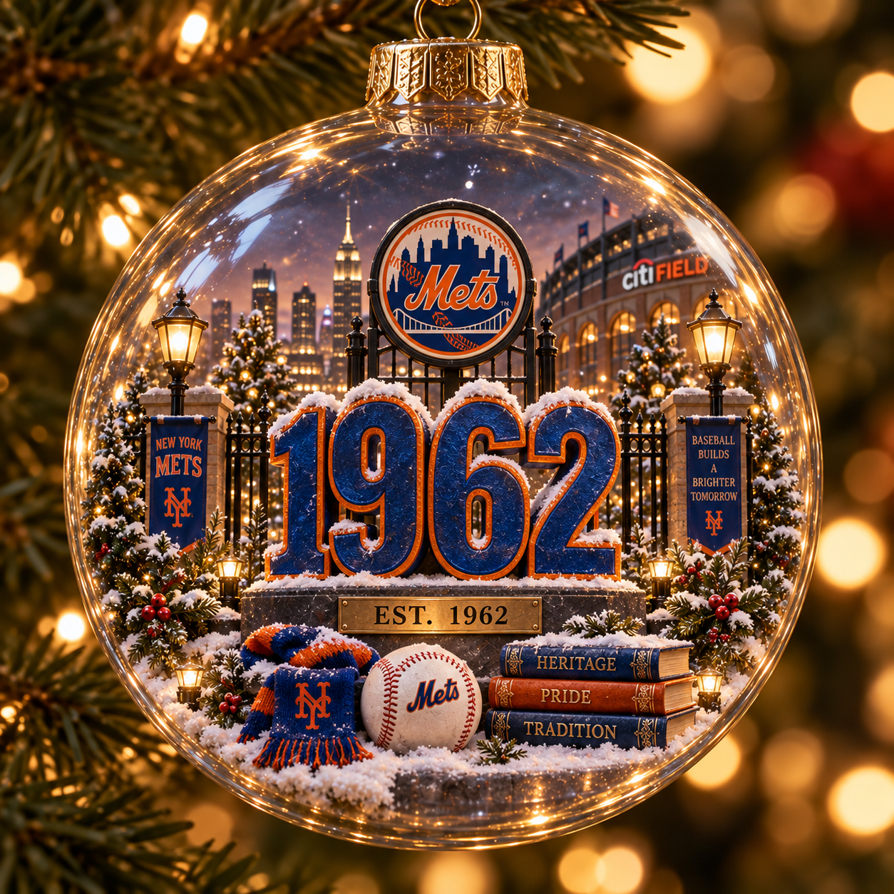 🧡💙 Baseball Brings Us Together — Light-Up Baseball Diorama Ornament