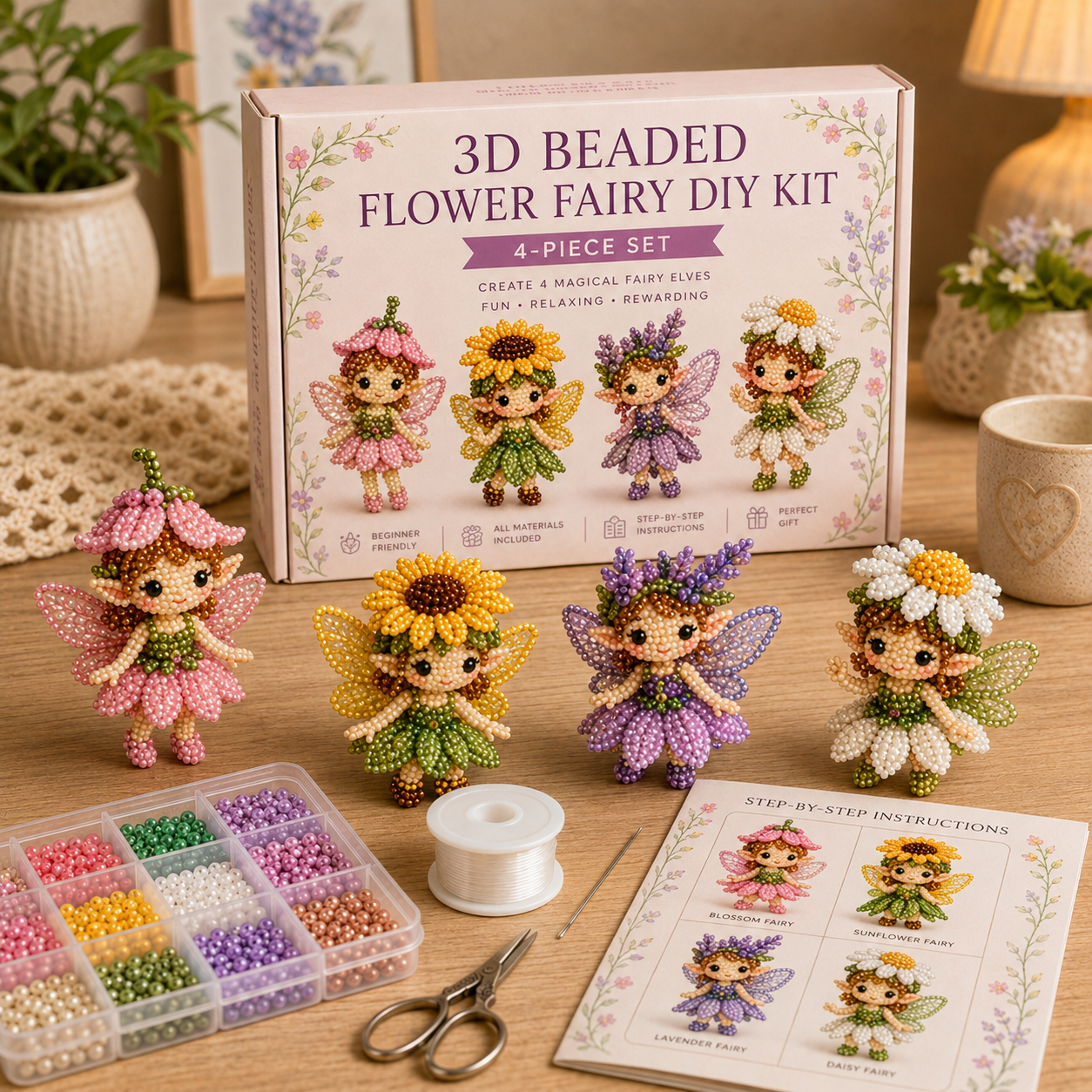 3D Beaded Magical Elf DIY Kit Cute Fantasy Craft Collectibles