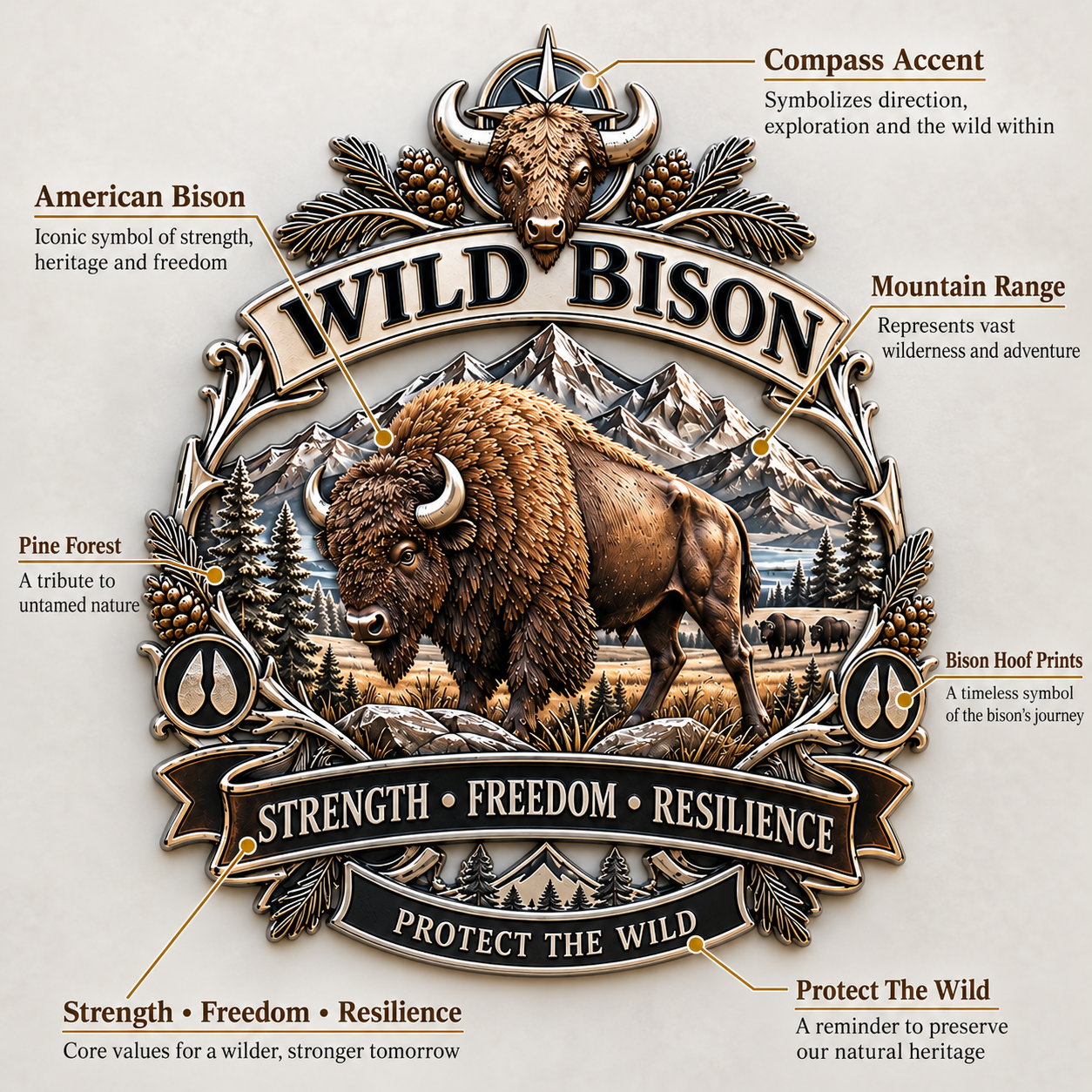 🚙Wild Bison 3D Metal Car Emblem – Strength · Freedom · Resilience