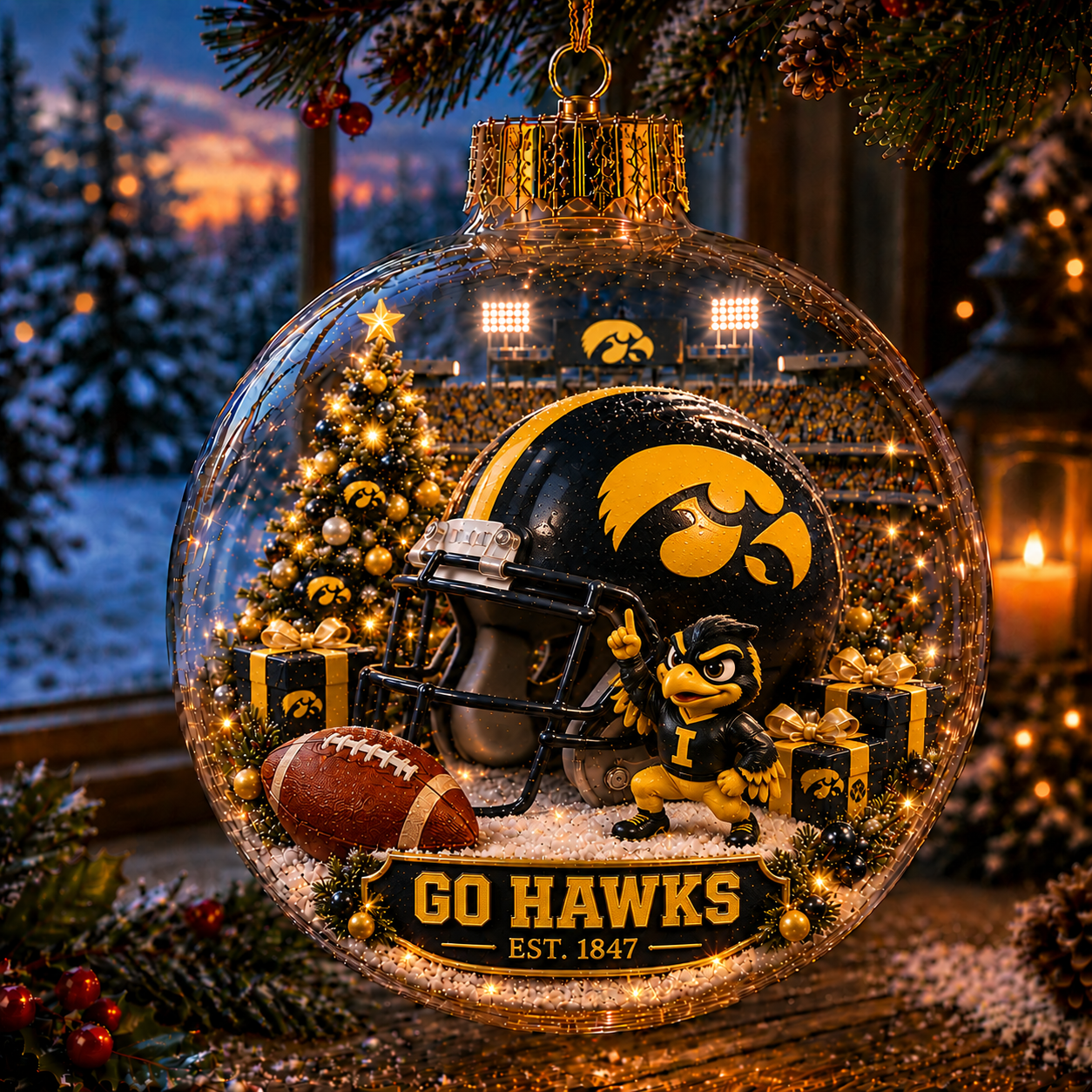 🏈🎄 Light-Up College Football Christmas Ornament