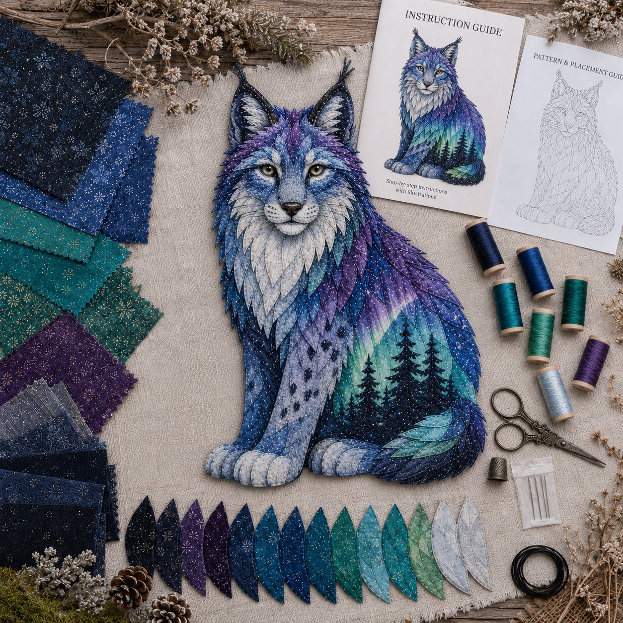 ⏳Last Day 50% OFF - 🌌🐺Northern Lights Wildlife DIY Patchwork Kit 📦Limited Stock🔥