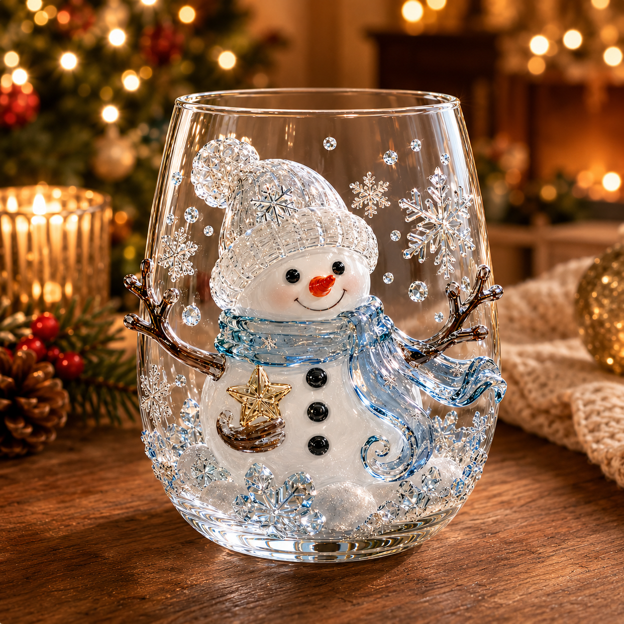 Magical Christmas 3D Glass Cup Collection – Santa, Reindeer, Snowman & Christmas Tree